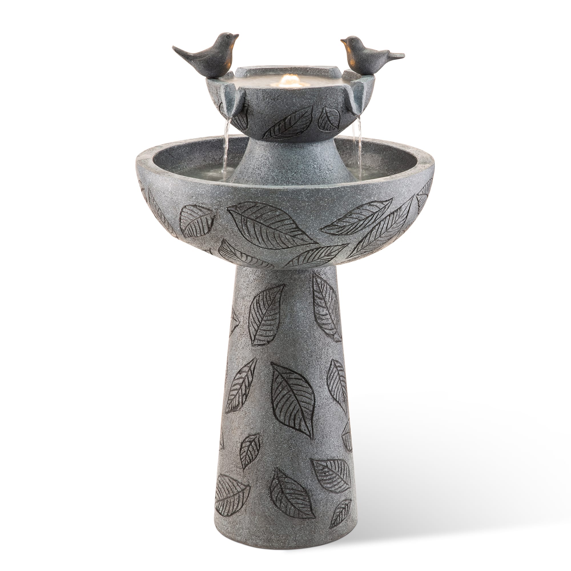 Glitzhome® 26" LED 2-Tier Birdbath Outdoor Fountain with Birds