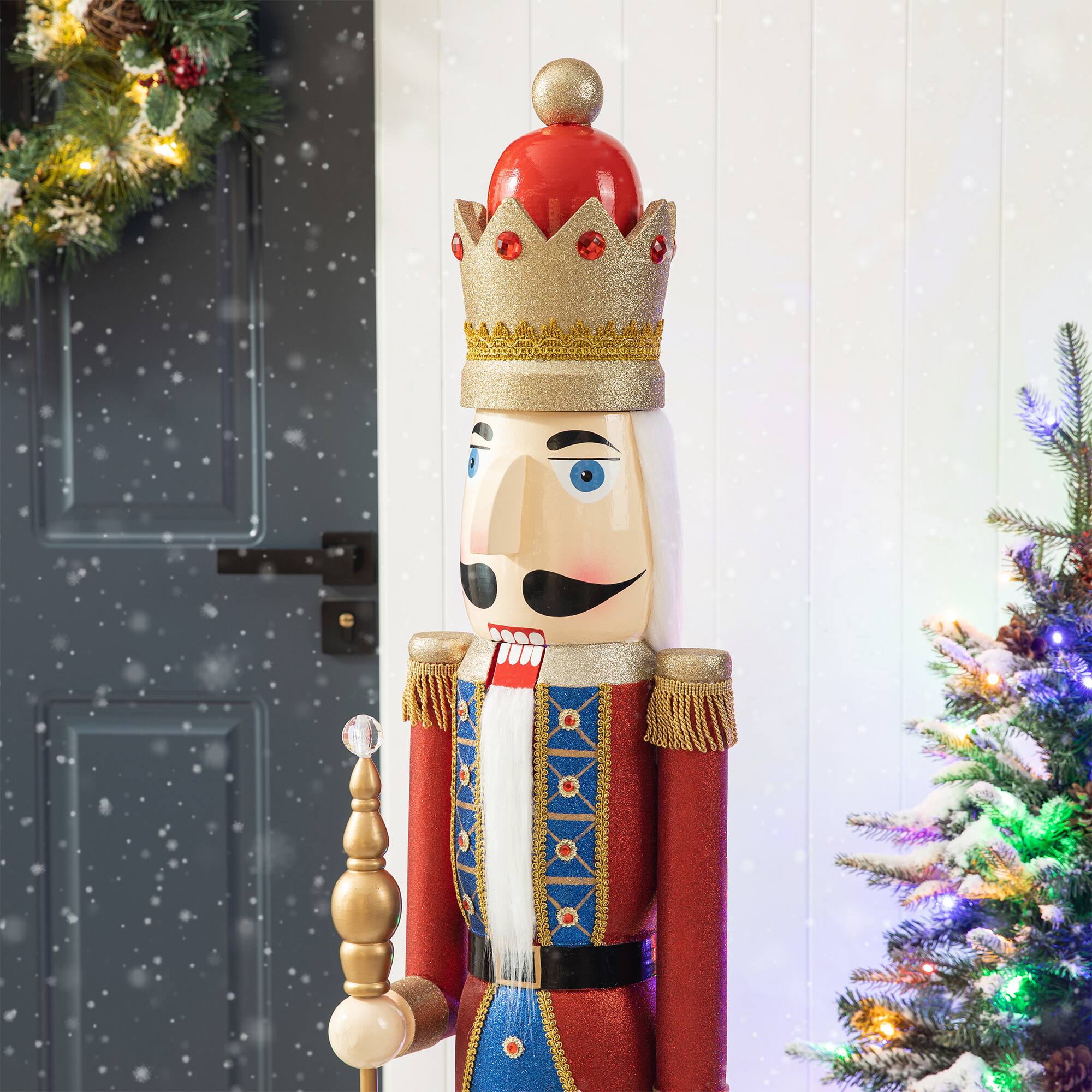 Glitzhome® 54" Wooden Christmas Glitter King Nutcracker