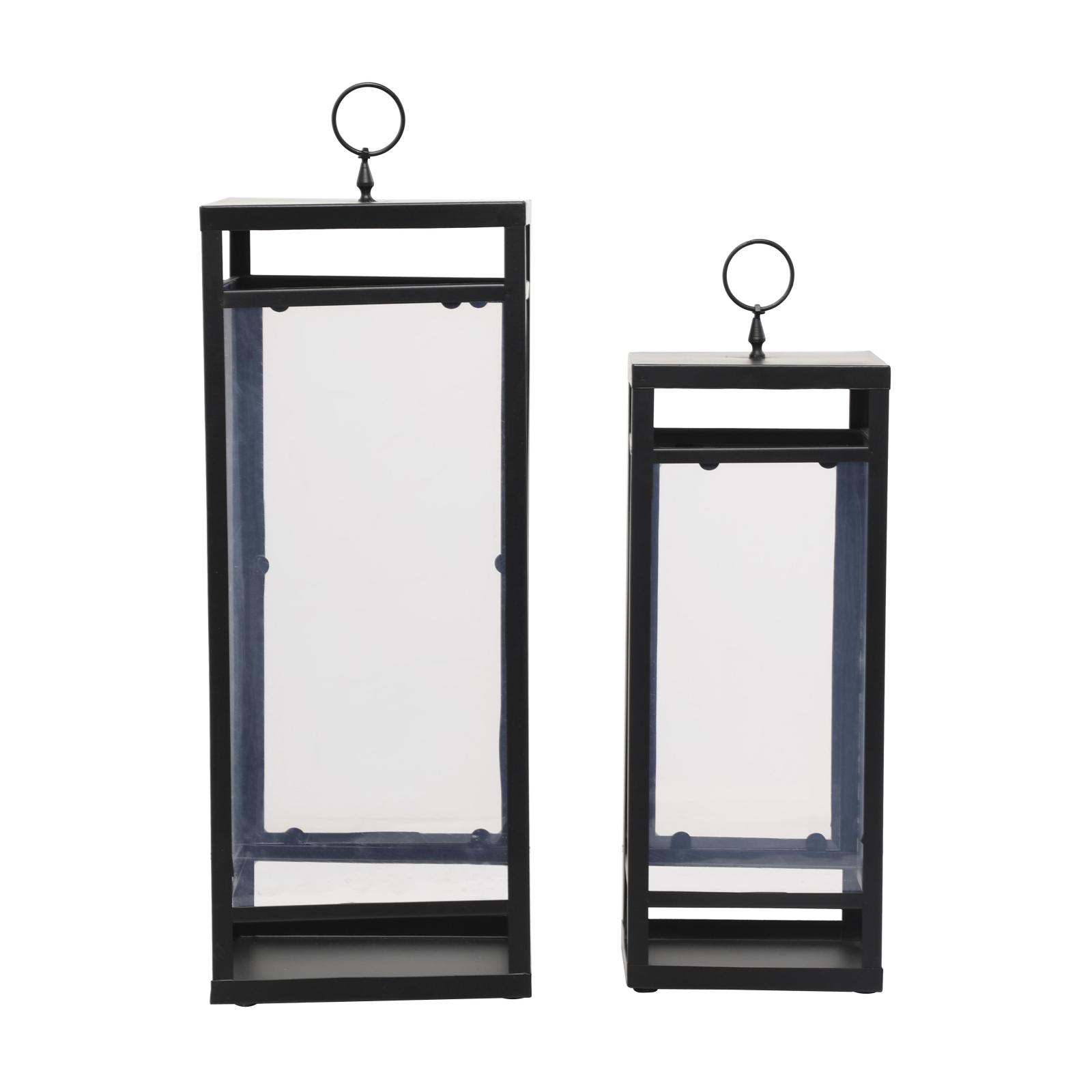 Black Minimalist Candle Lantern with Ring Handles Set