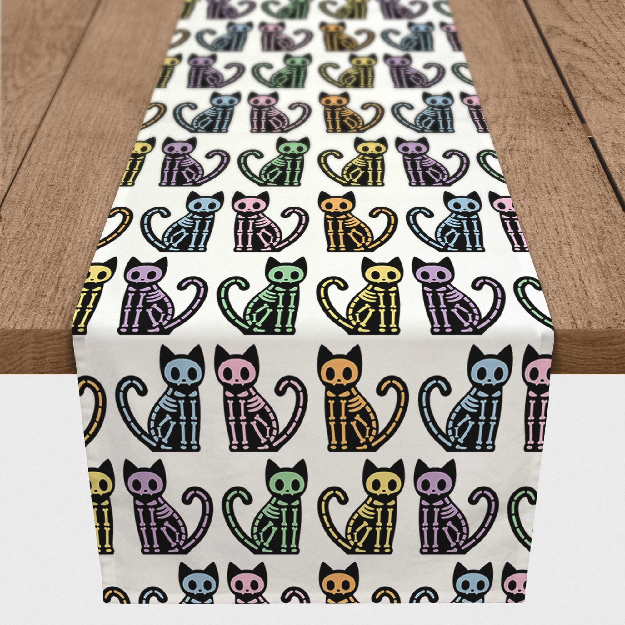 Skeleton Cat Pattern Poly Twill Table Runner