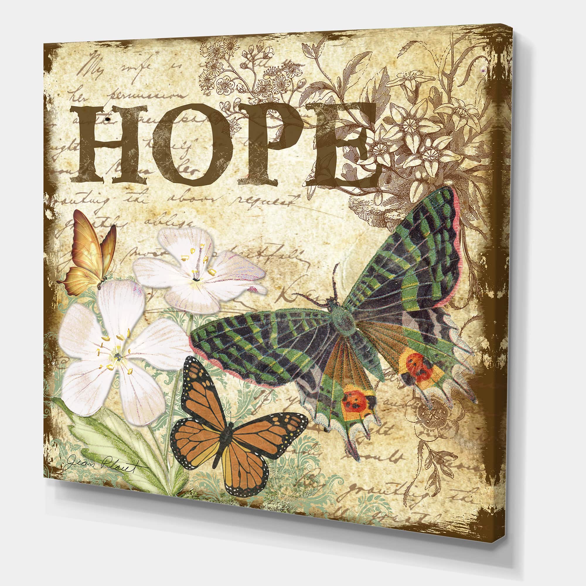 Designart - Inspirational Butterflies Hope - Cottage Canvas Wall Art