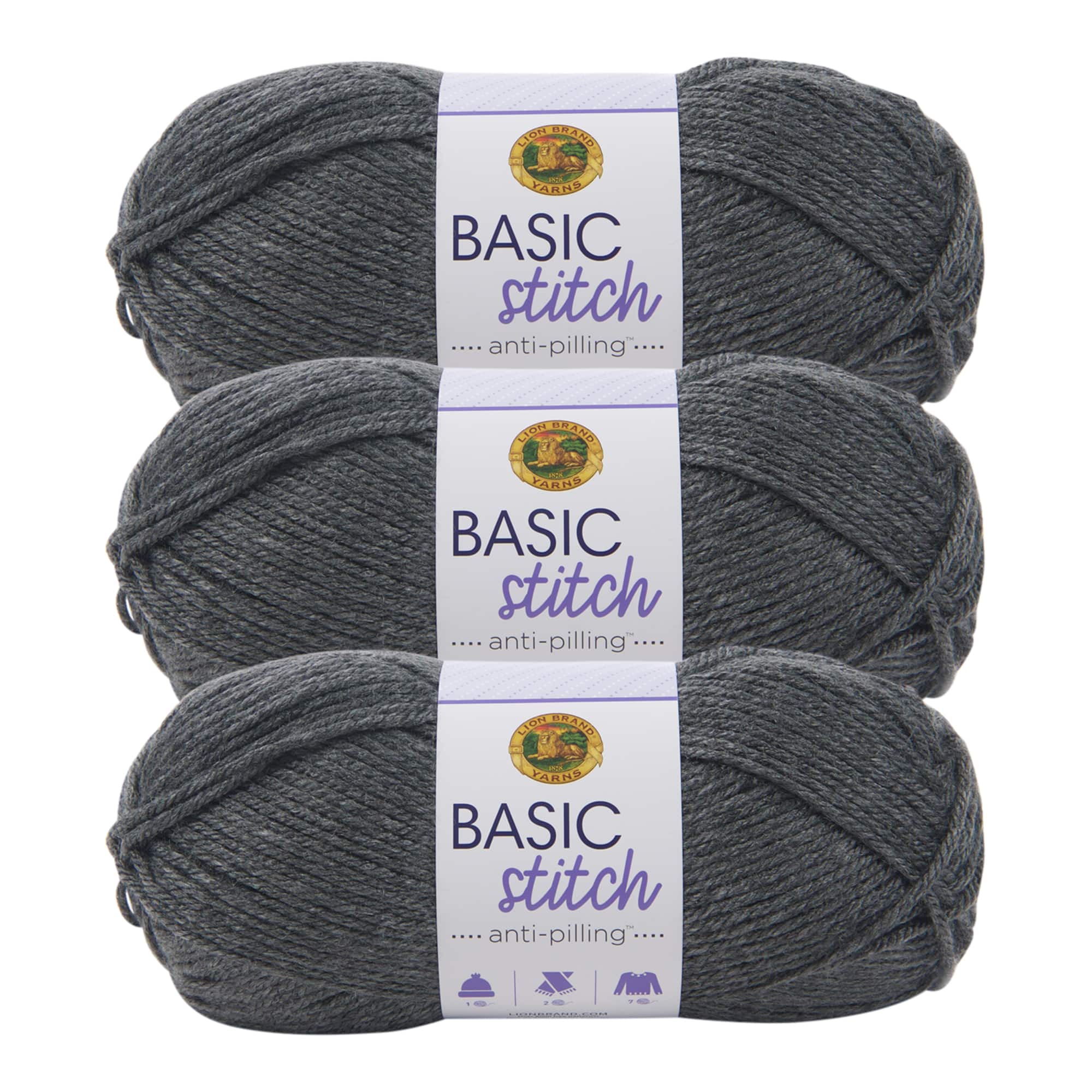 (3-pack) Lion Brand Yarn 202-121 Basic Stitch Anti Pilling Yarn, Almond - Tan