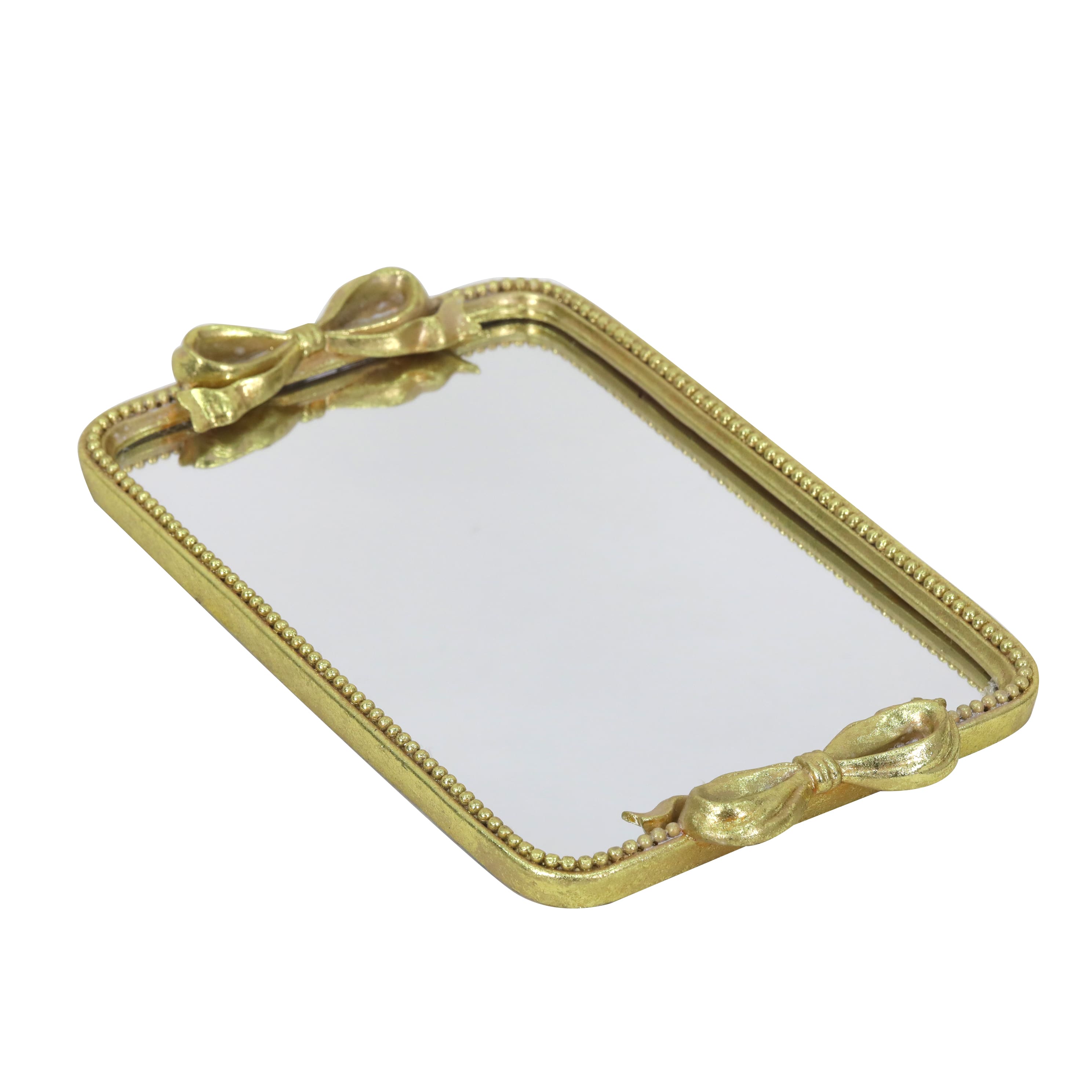 12.75&#x22; Gold Bows Mirrored Tabletop Tray by Ashland&#xAE;