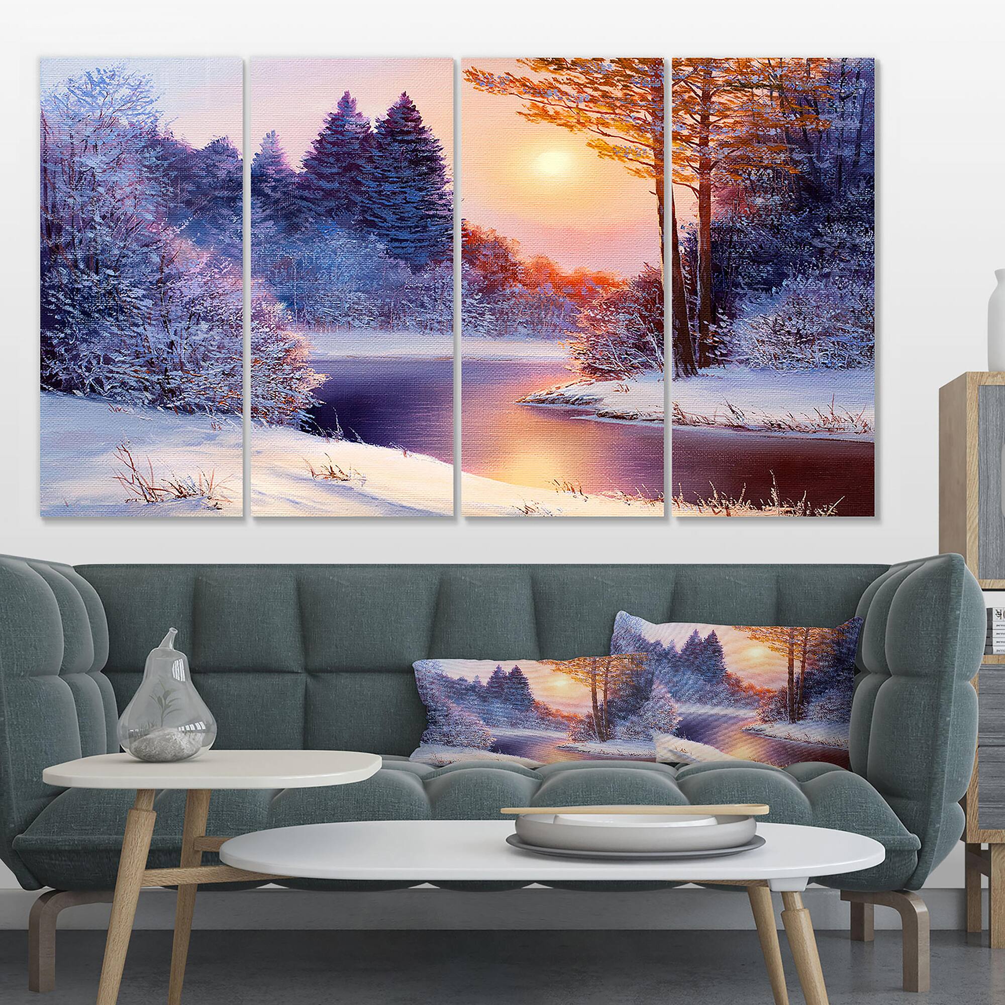 Designart - Christmas forest with river