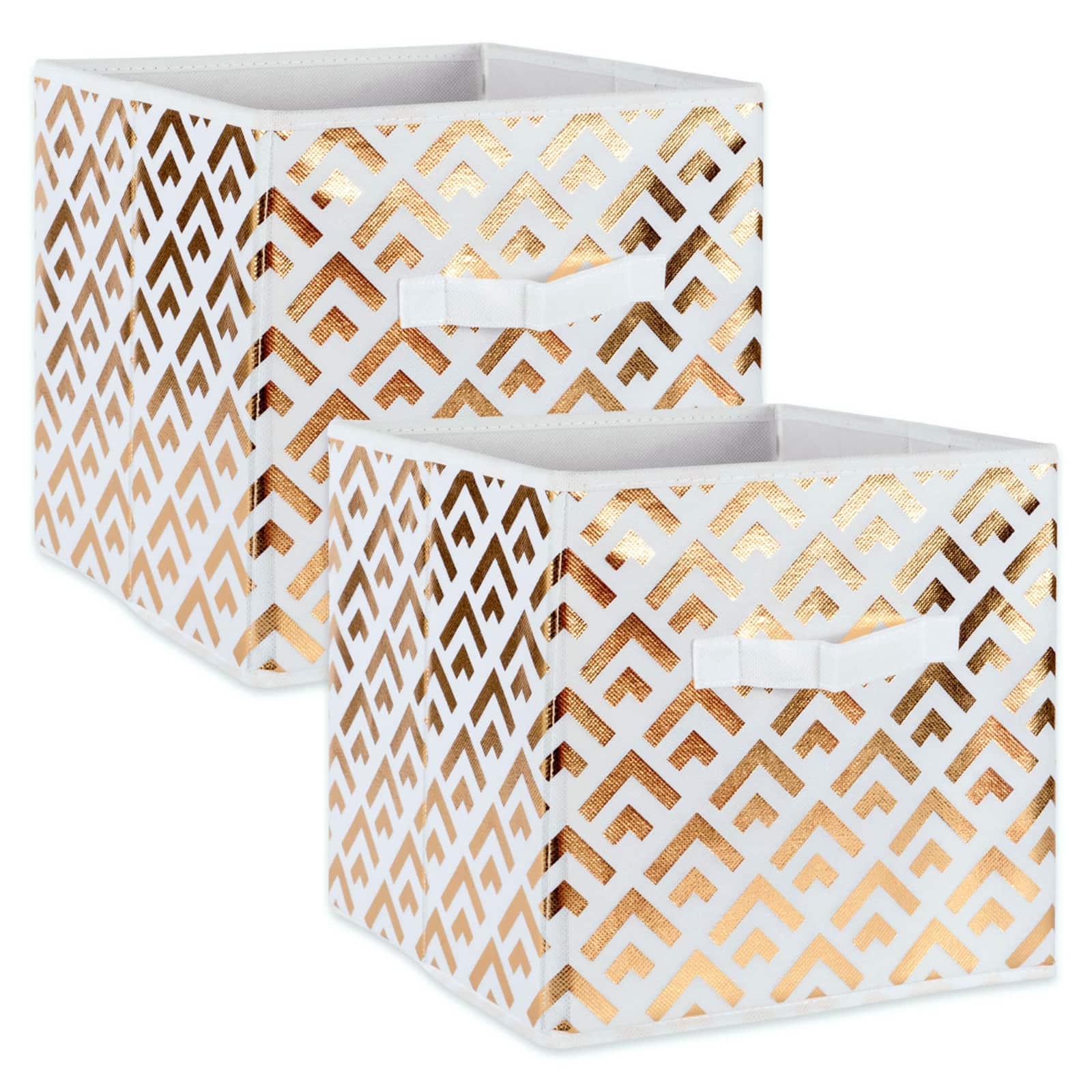 DII&#xAE; 11&#x22; Nonwoven Polyester White &#x26; Gold Double Diamond Storage Cube, 2ct.