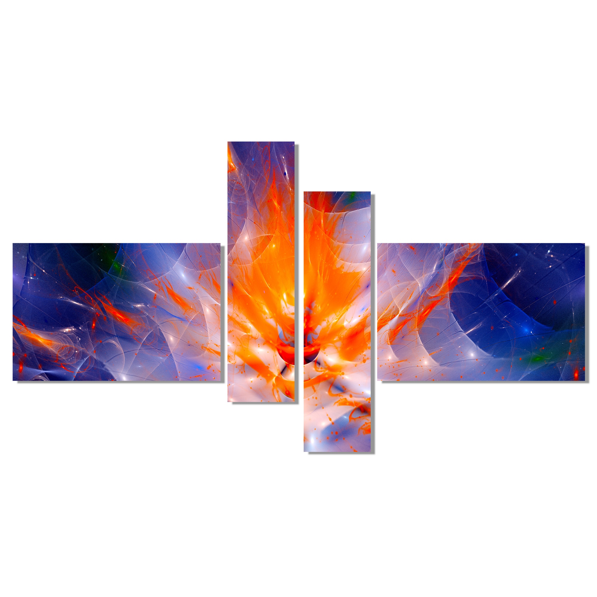 Designart - Colorful Glowing Space Flower Fractal - Extra Large Floral Wall Art