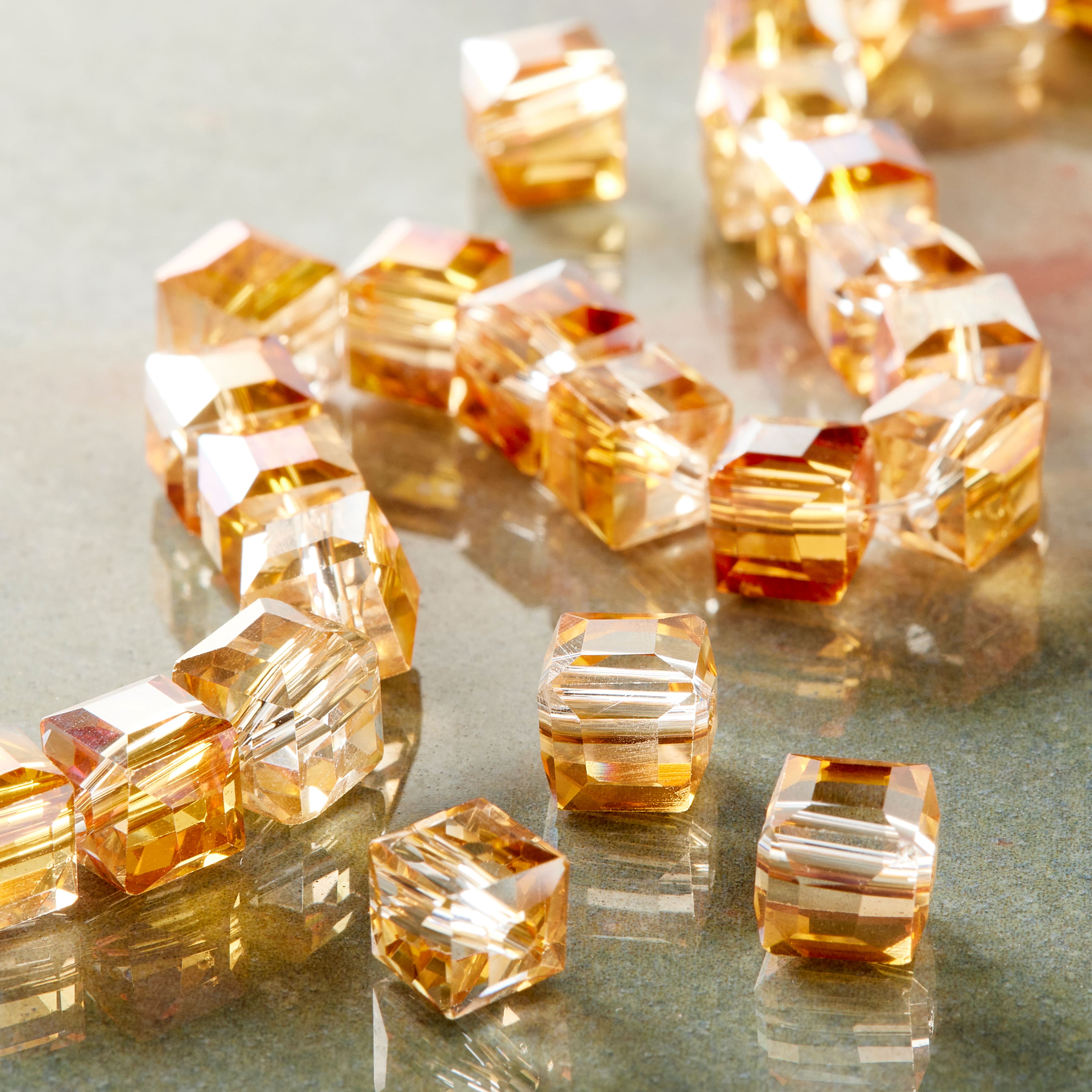 Gold Champagne Glass Cube Beads, 8mm by Bead Landing&#x2122;