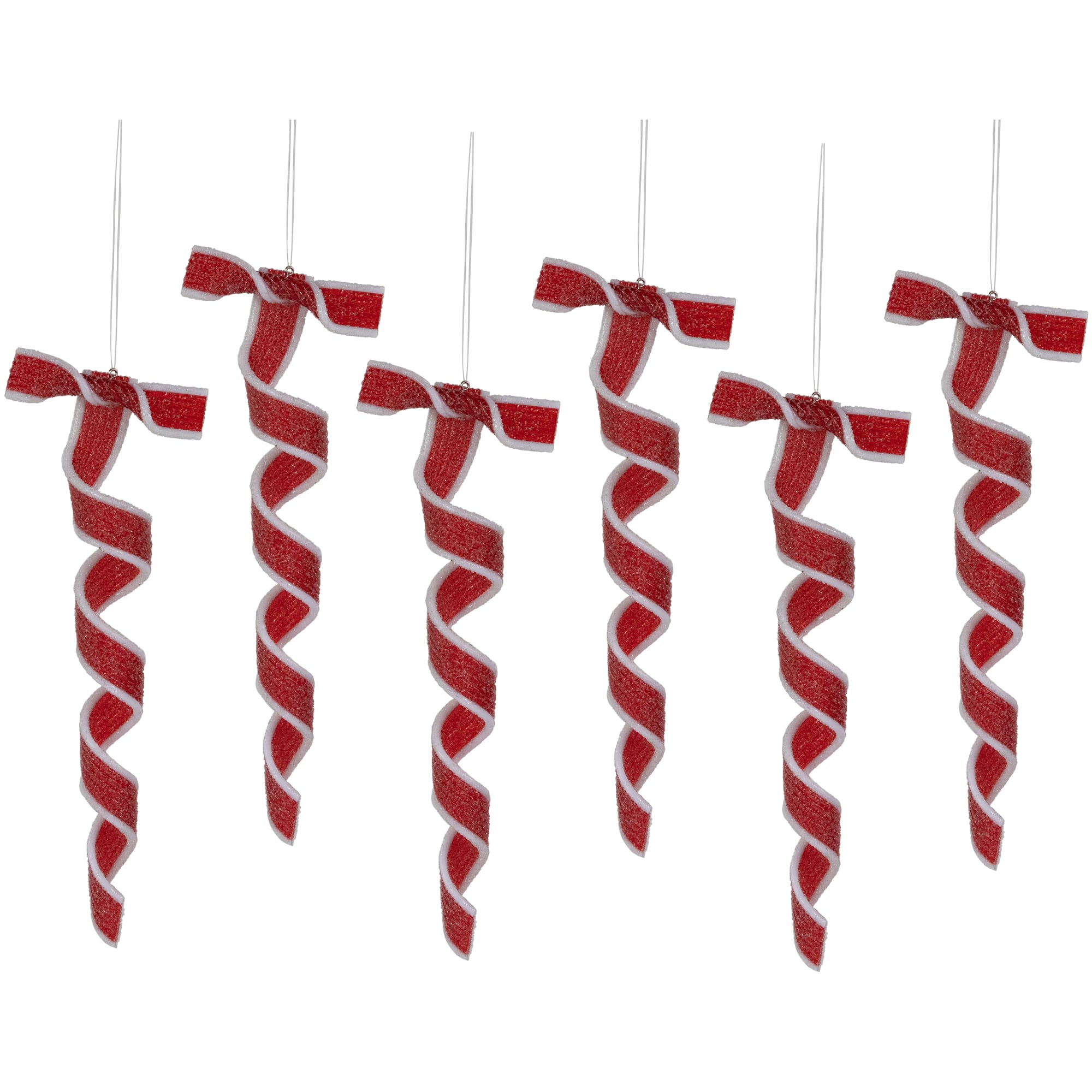 6ct Frosted Red and White Candy Twist Christmas Ornaments 9"