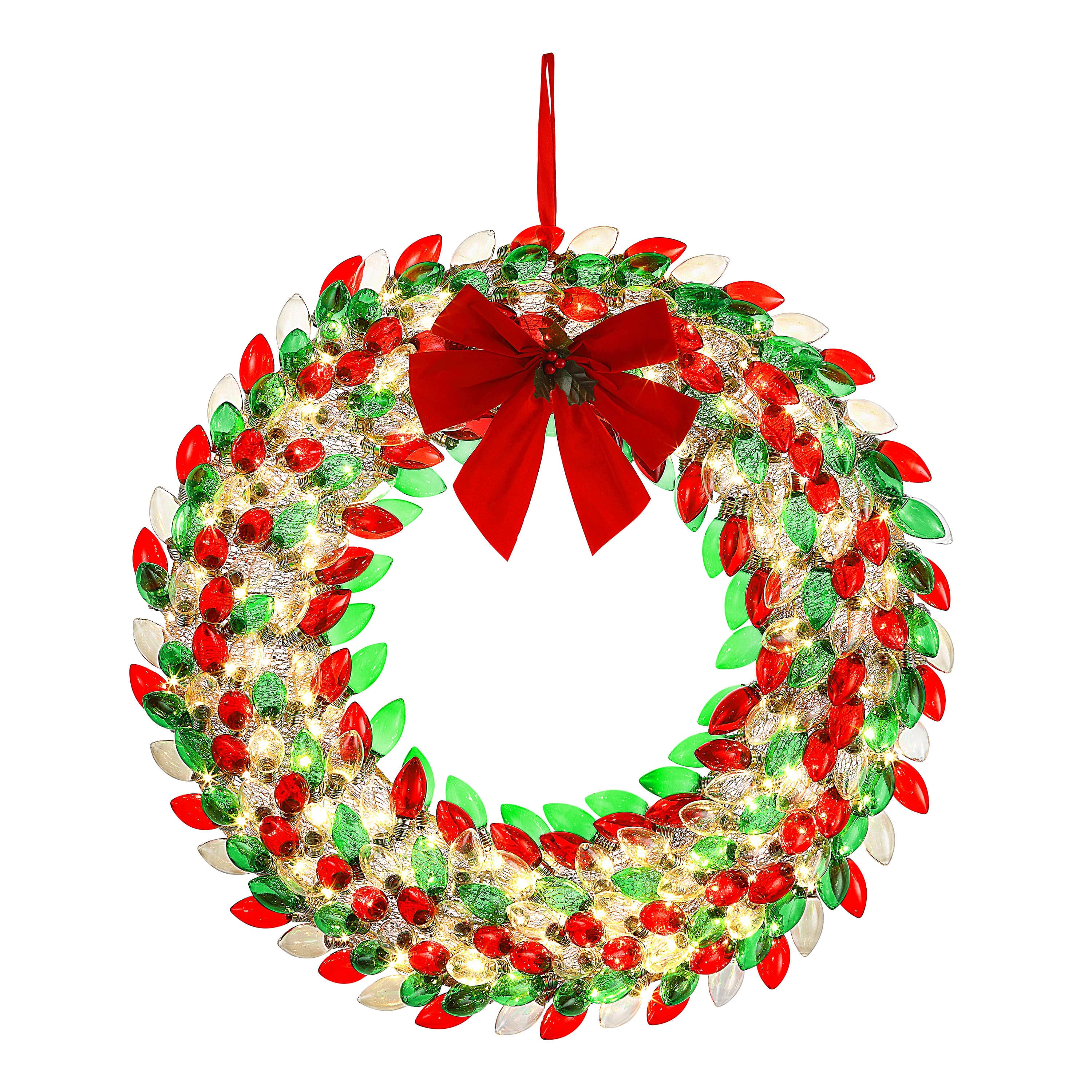 Mr. Christmas 30&#x22; Red &#x26; Green LED Retro C9 Bulb Wreath