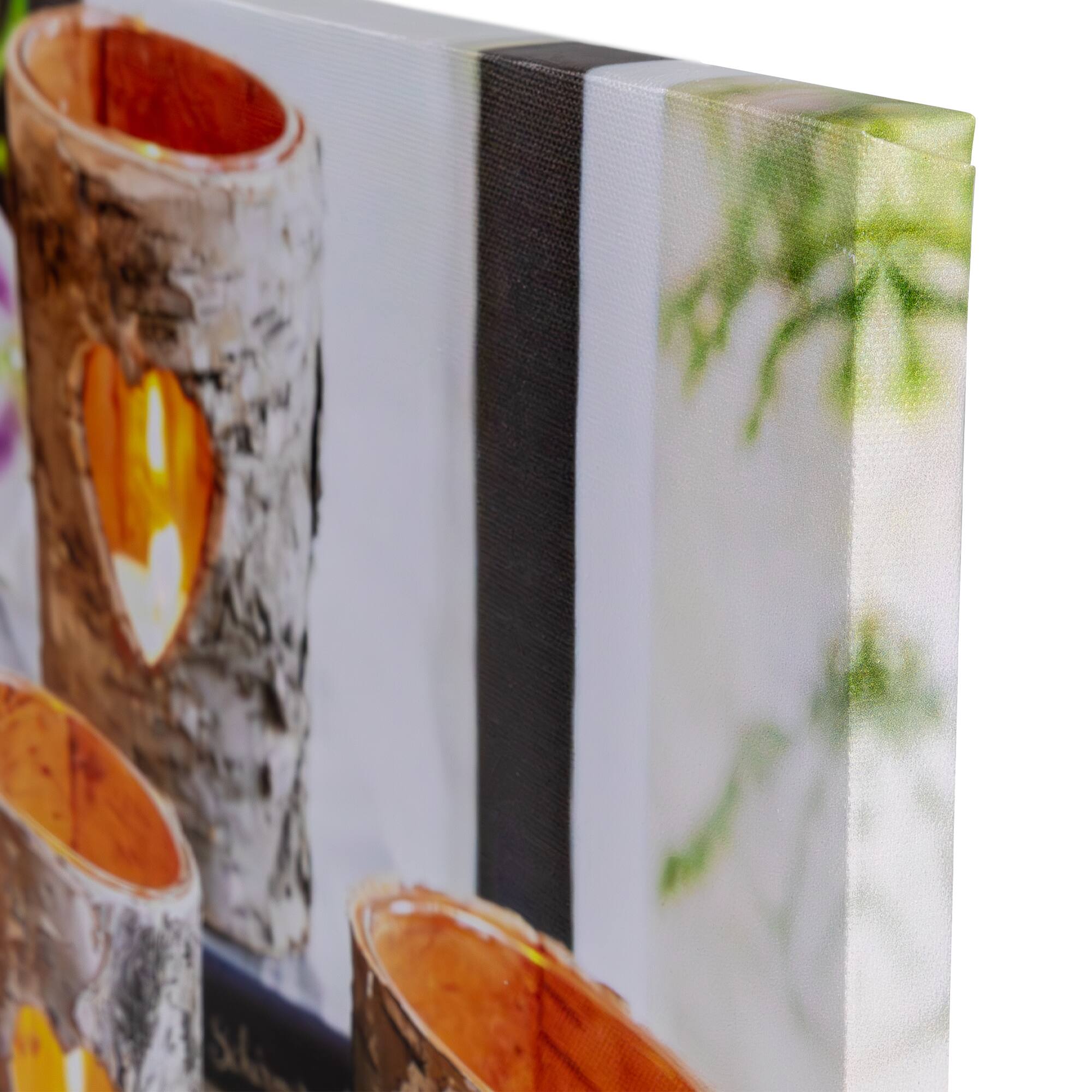 12&#x22; LED Lighted Birch Wood Candles Canvas Wall Art 