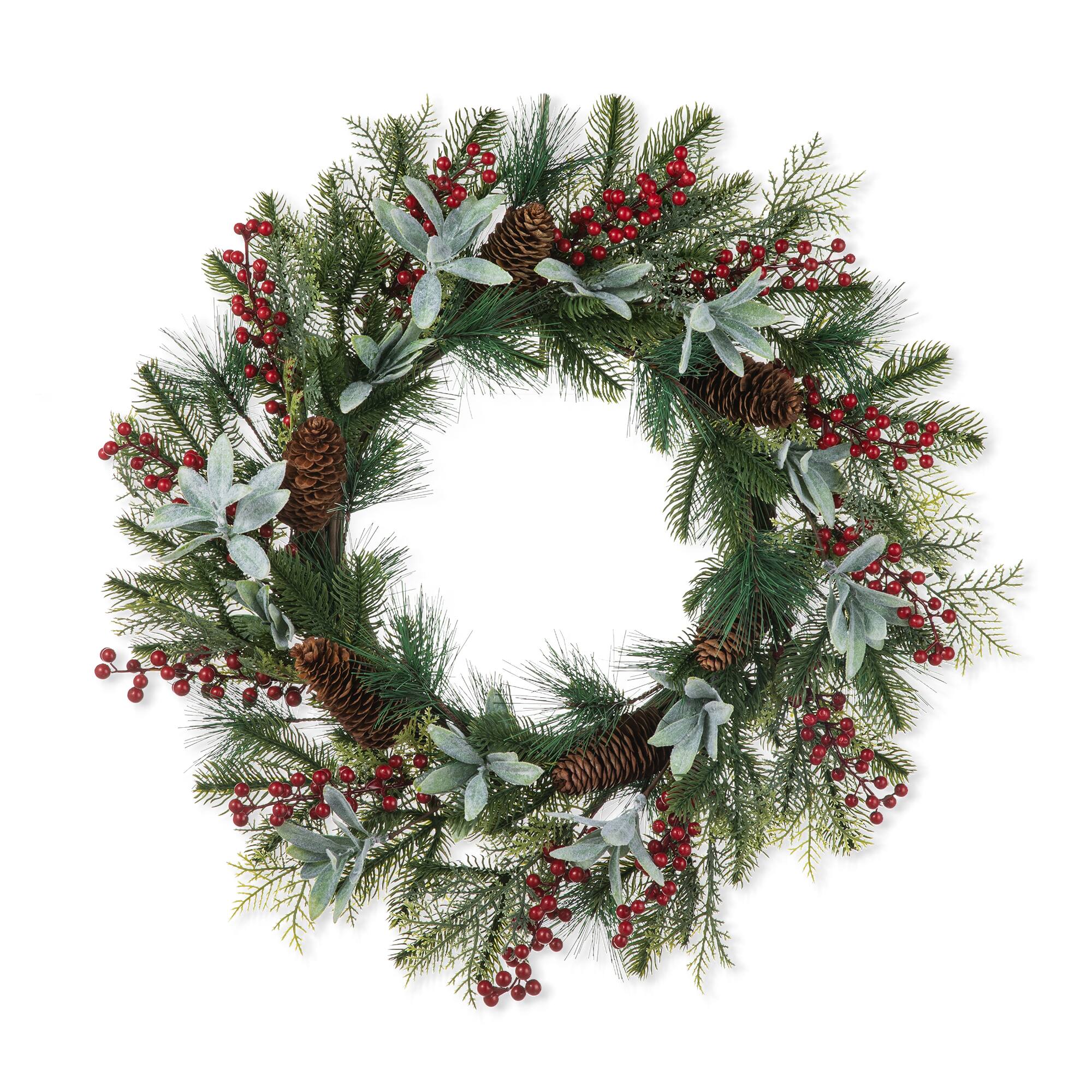 Glitzhome&#xAE; 24&#x22; Christmas Pinecone, Leaf &#x26; Berry Wreath