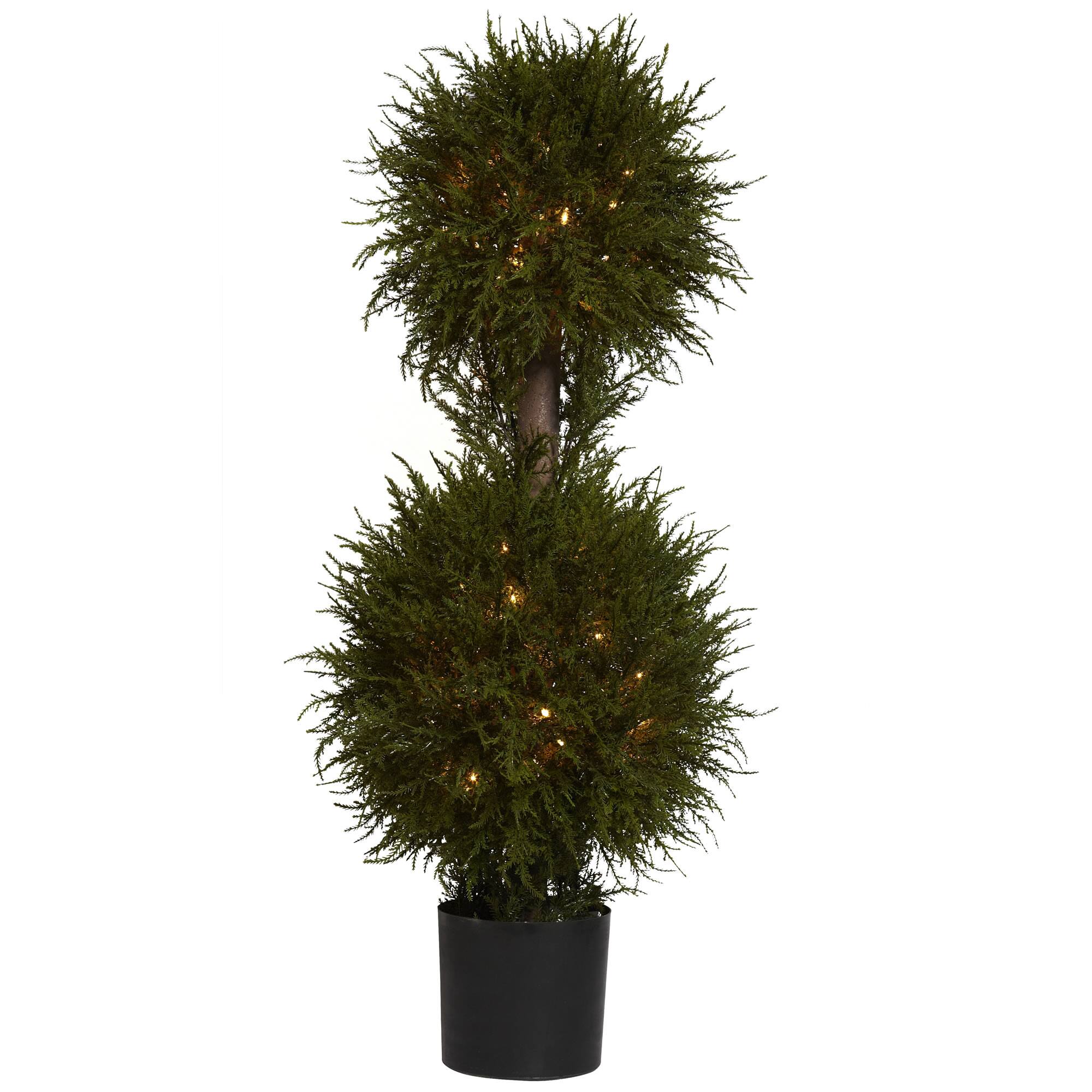 3.5ft. Pre-Lit Potted Cedar Double Ball Topiary Tree
