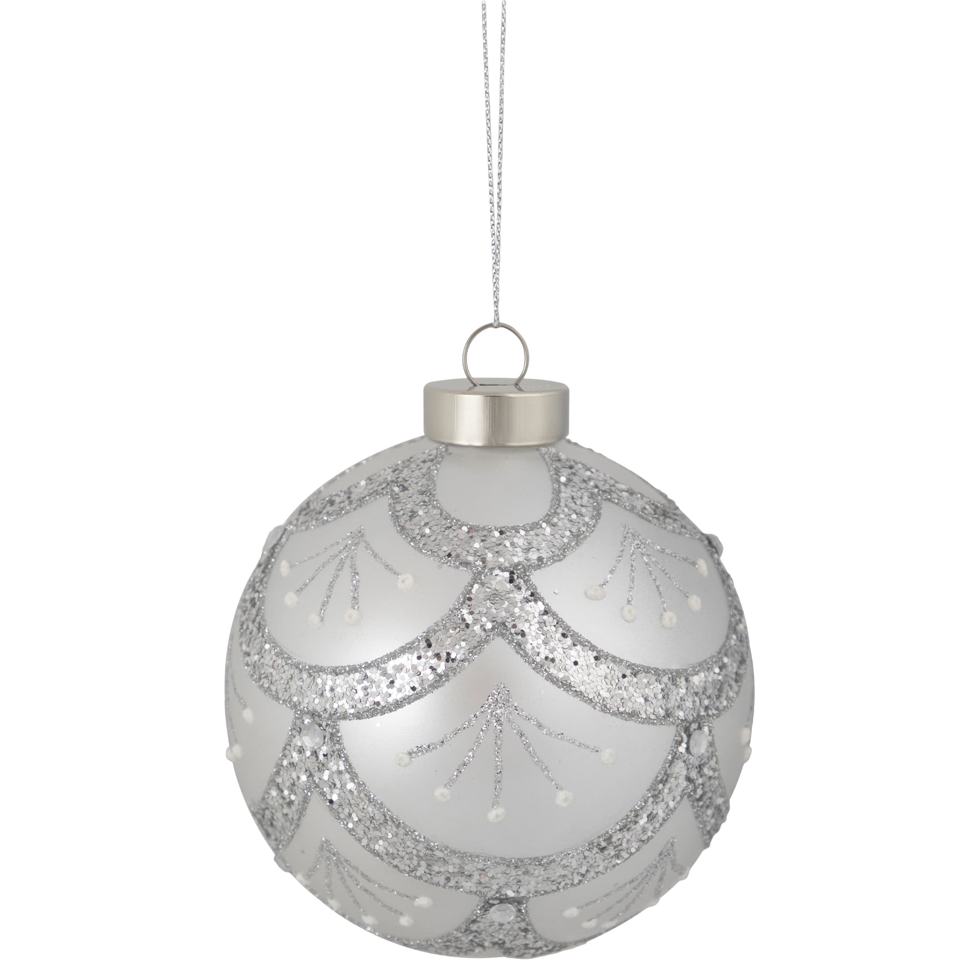 4&#x22; Glittered Silver Glass Ball Ornament