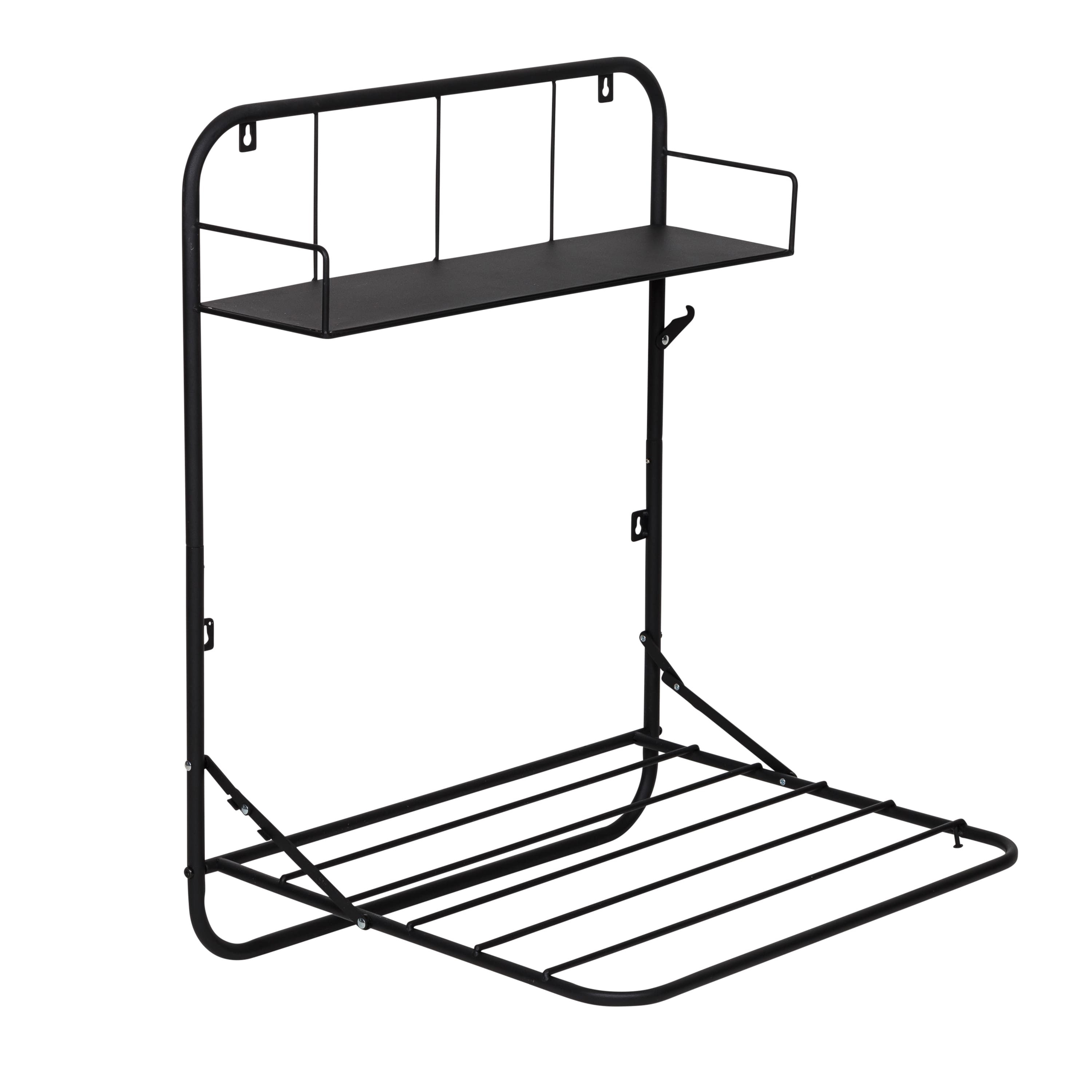 Honey Can Do Black Collapsible Wall-Mounted Clothes Drying Rack with Shelf