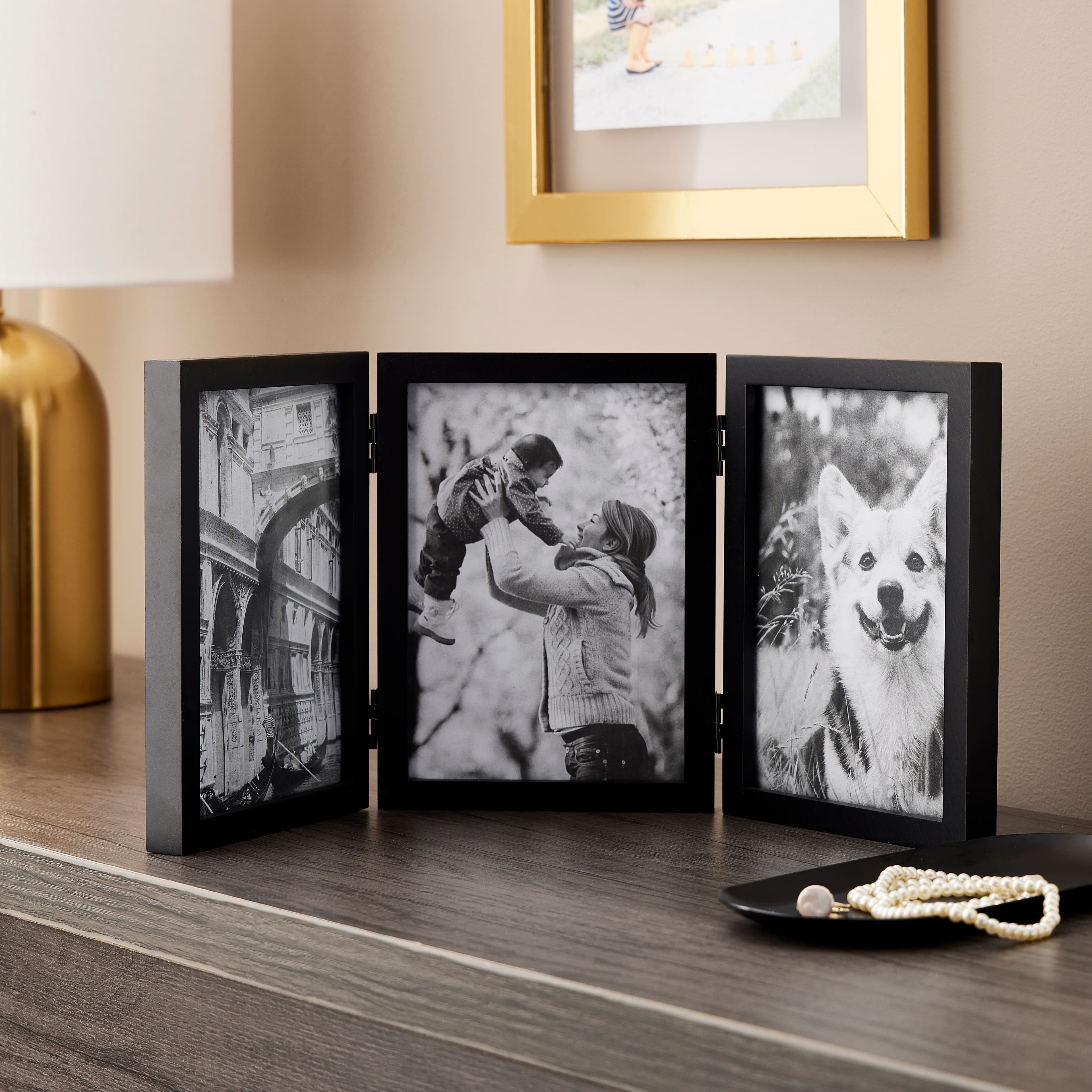 12 Pack: 3 Opening Black 5" x 7" Hinged Frame, Simply Essentials™ by Studio Décor®