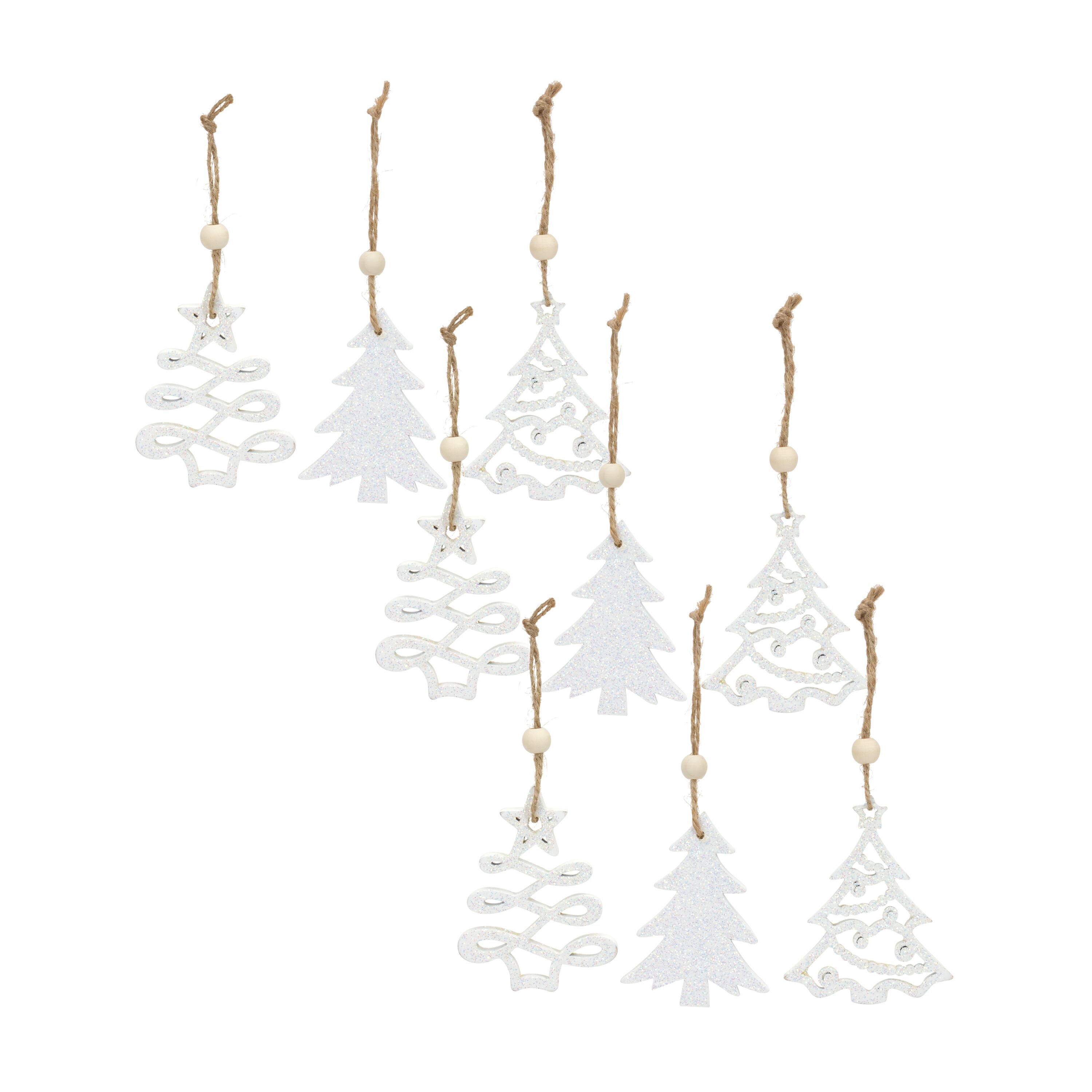 9 Pack 3&#x22; Glittery White Tree Ornaments