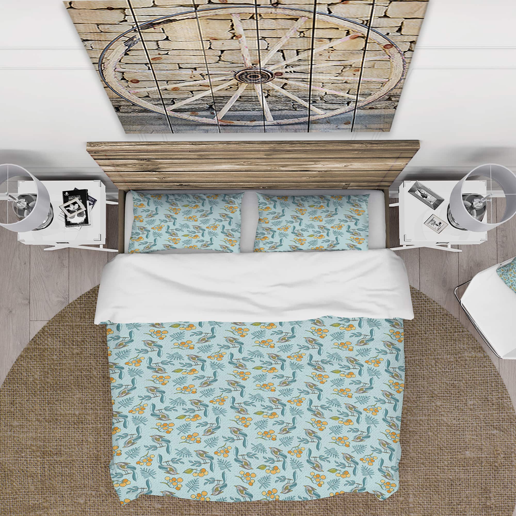 Designart &#x27;Seamless Decorative with Birds, Berries&#x27; Nature Modern &#x26; Contemporary Bedding Set - Duvet Cover &#x26; Shams