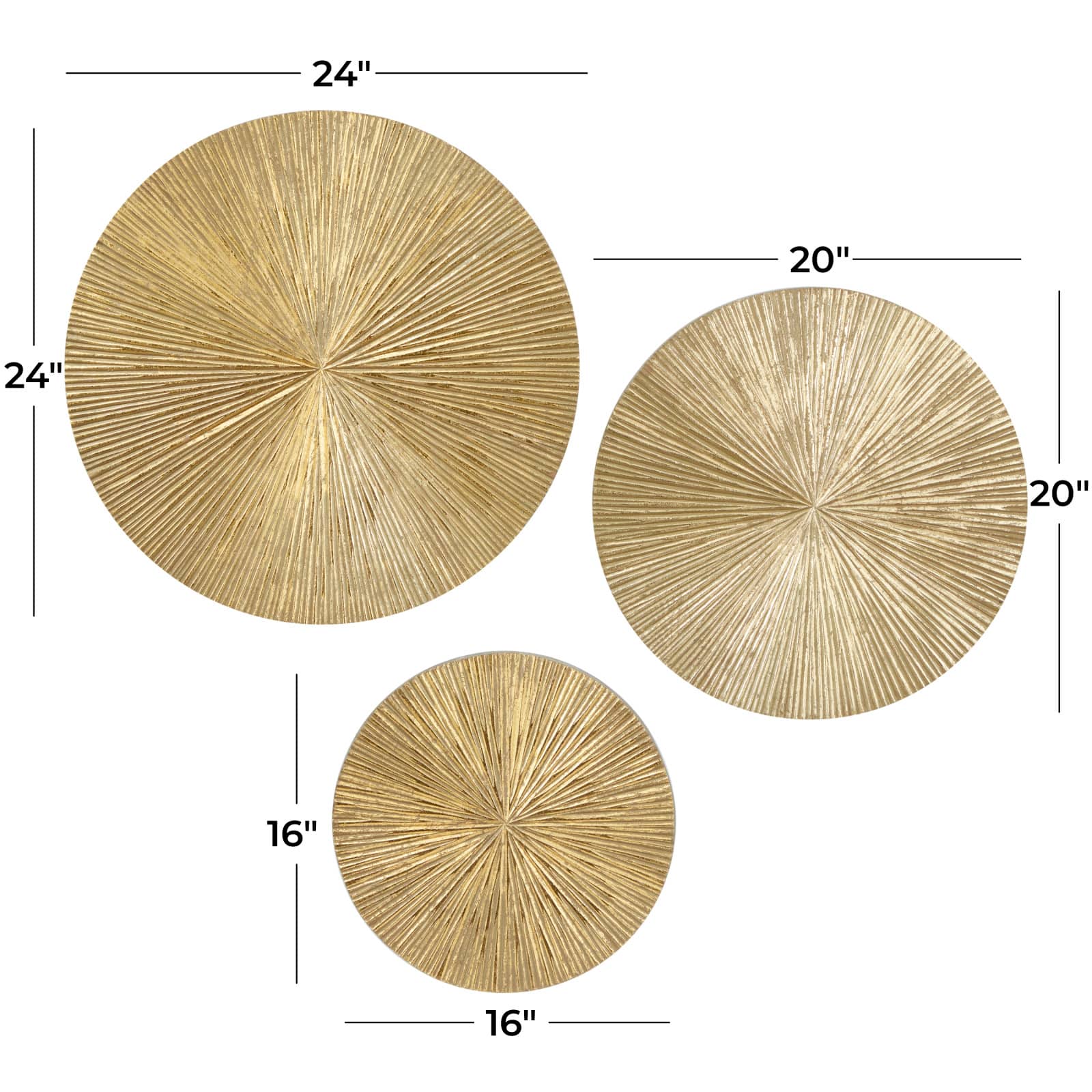 CosmoLiving by Cosmopolitan Set of 3 Gold MDF Contemporary Wall Decor, 24&#x22; x 24&#x22;