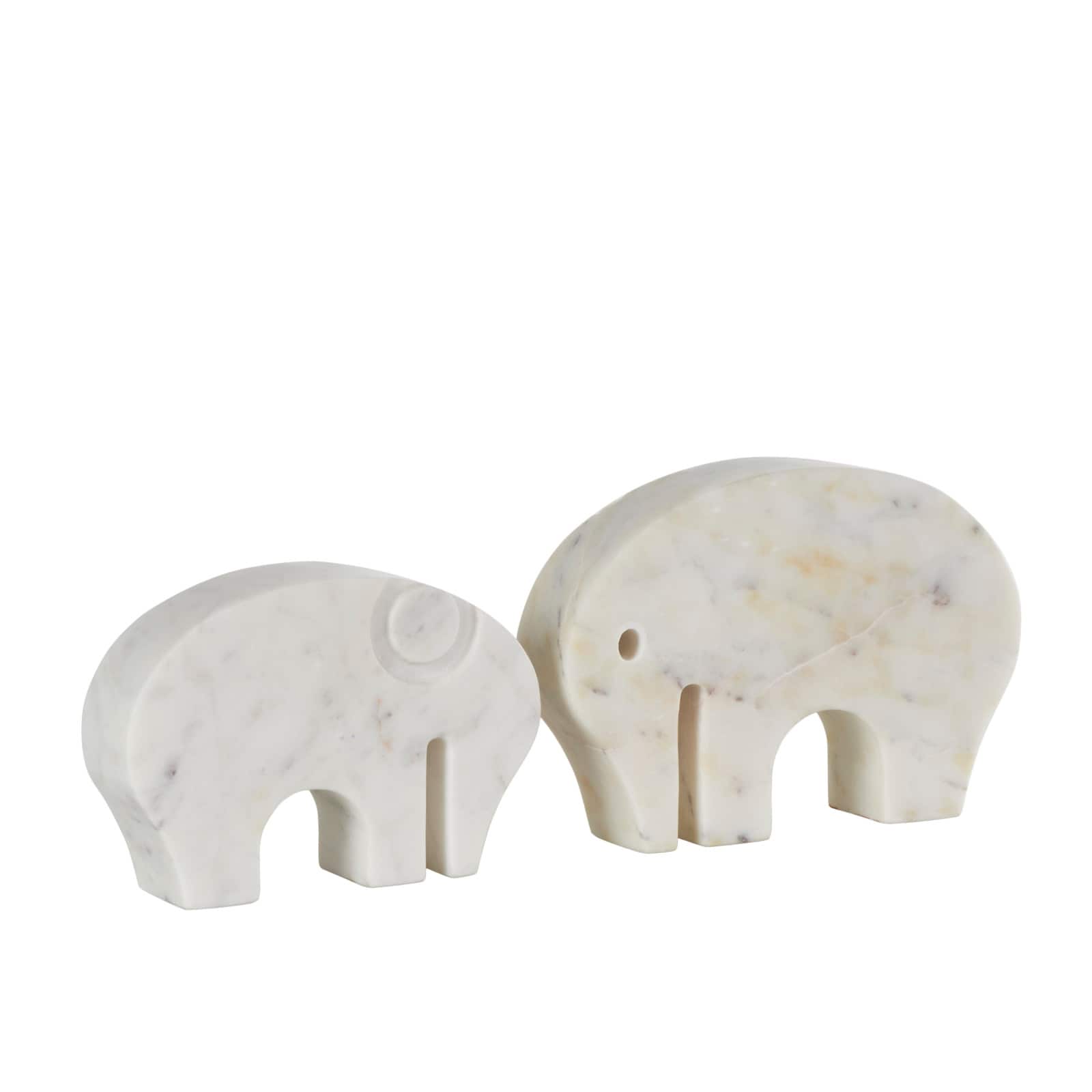 White &#x26; Gray Rounded Abstract Marble Elephant Sculpture Set
