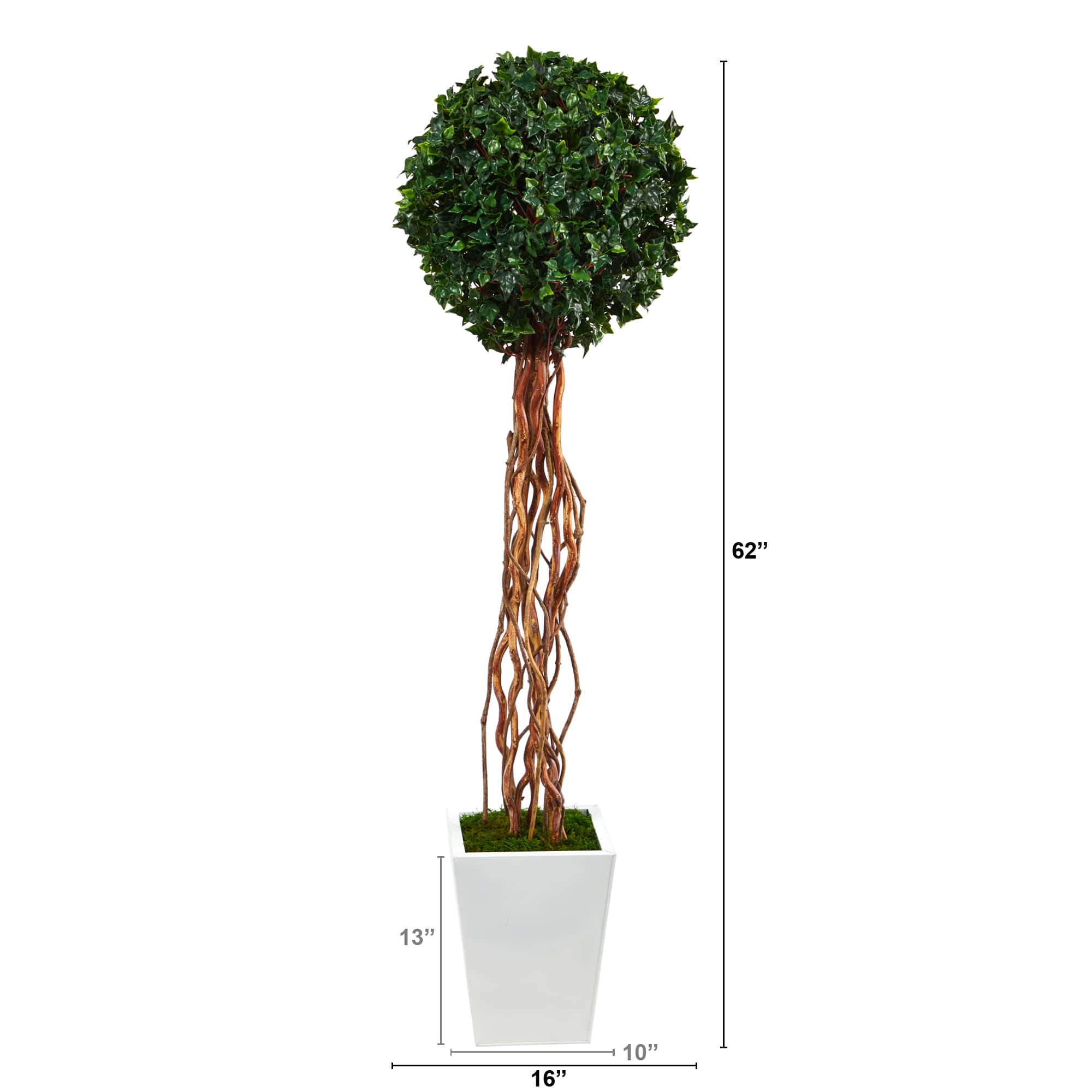 5ft. English Ivy Single Ball Artificial Topiary Tree in White Metal Planter UV Resistant (Indoor/Outdoor)