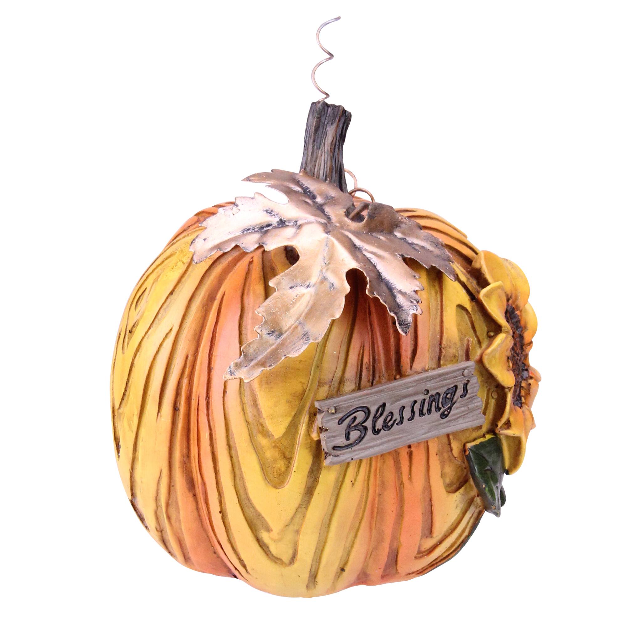 6.5" Brown & Yellow Sunflower Blessings Thanksgiving Tabletop Pumpkin Décor