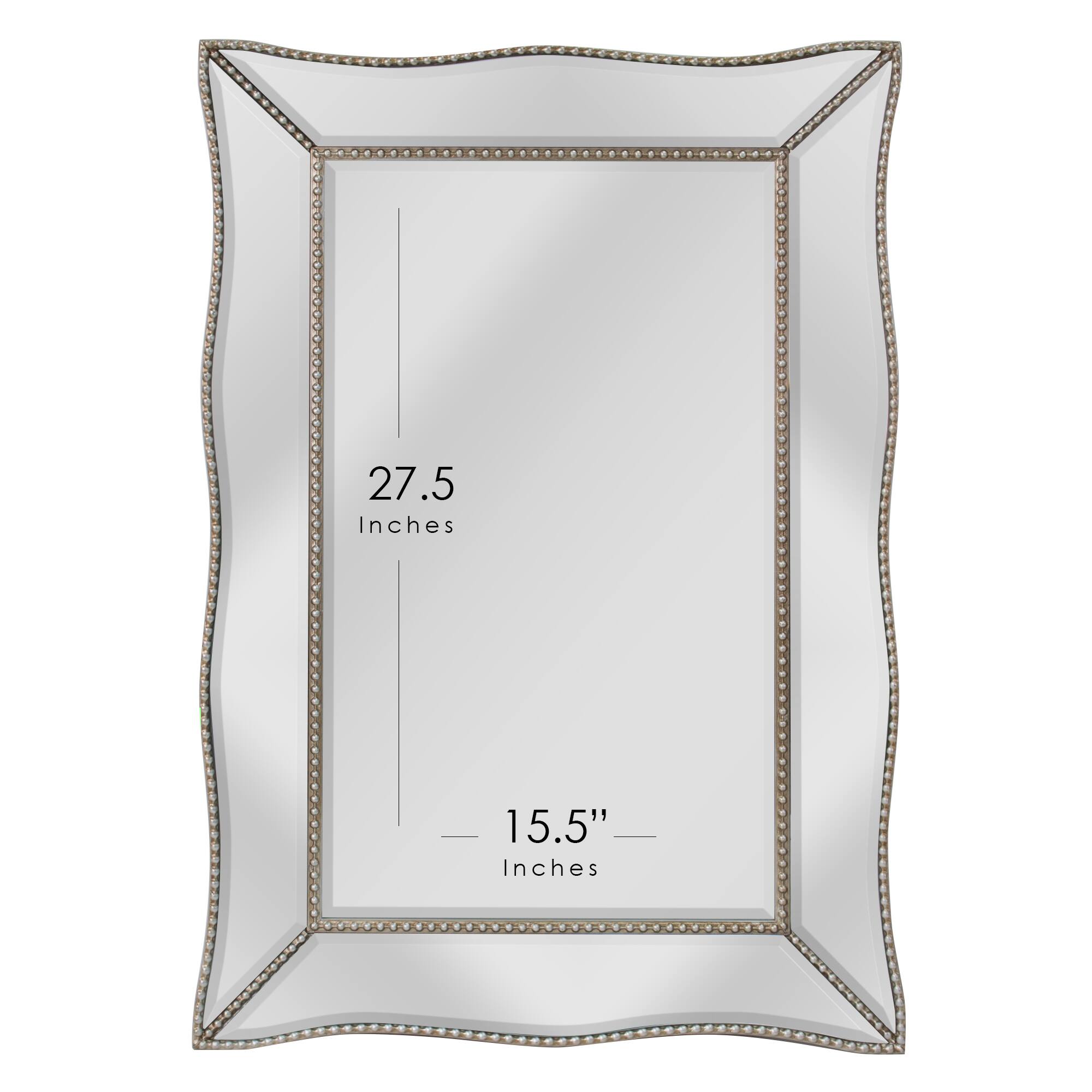 Head West Champagne Silver 24" x 36" Beaded Glass Scalloped Beveled Accent Vanity Mirror