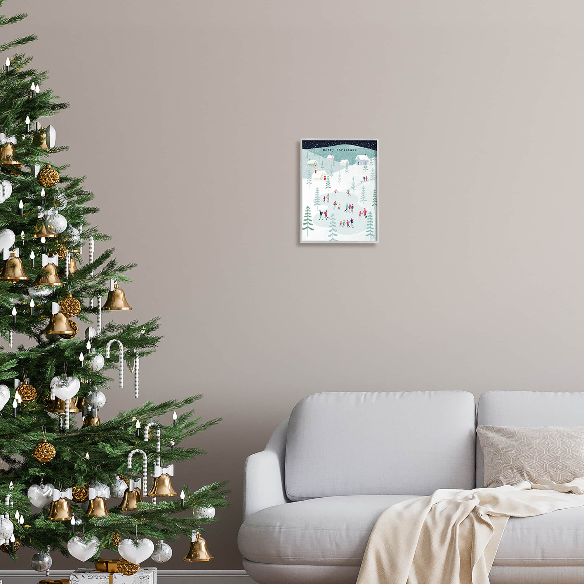 Stupell Industries Merry Christmas Winter Ice Skating Framed Giclee Art