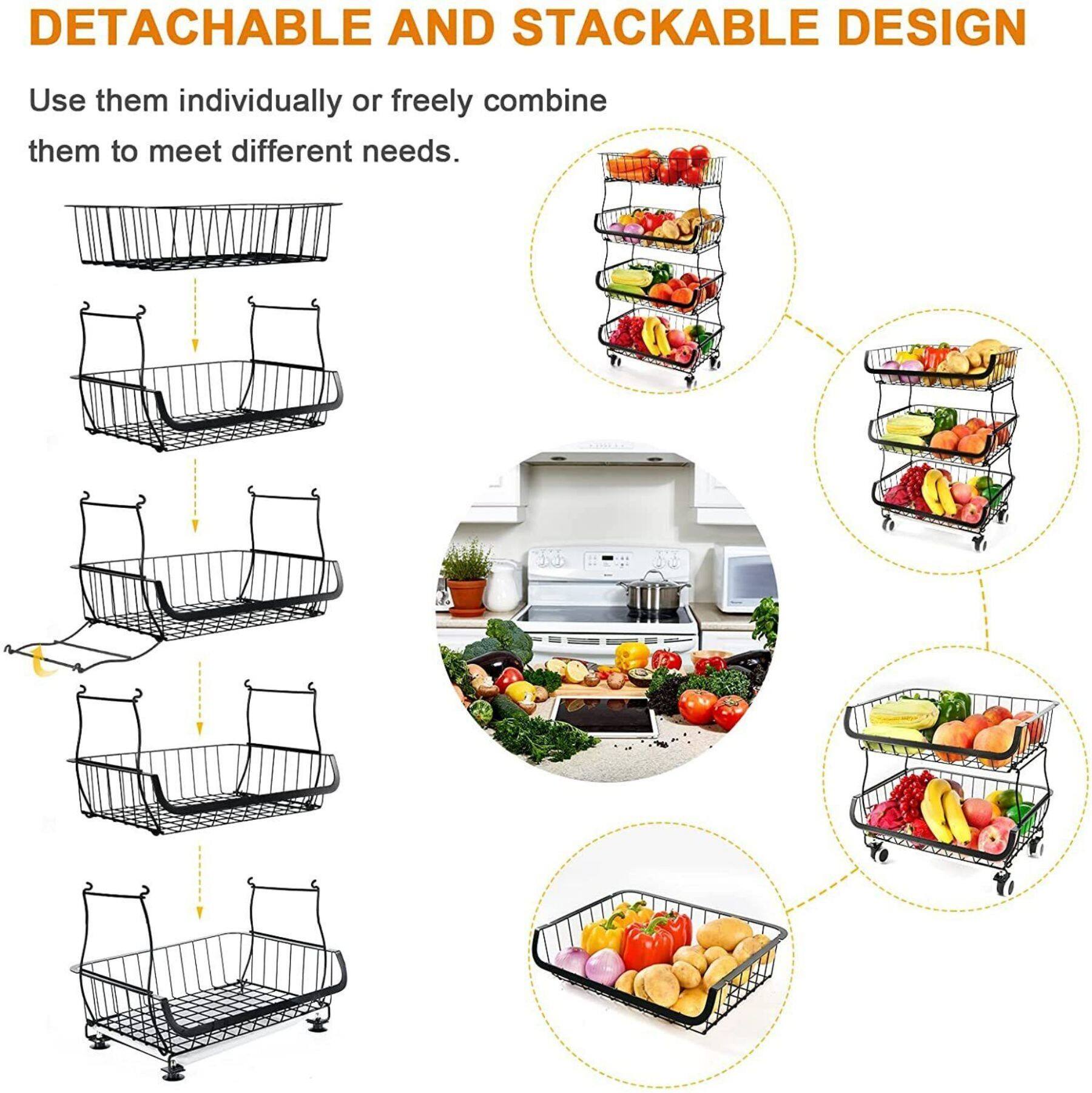 Black 5-Tier Fruit Basket Rolling Cart