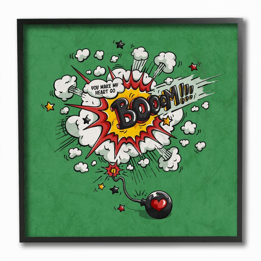 Stupell Industries Heart Go Boom Comic with Black Frame Wall Accent