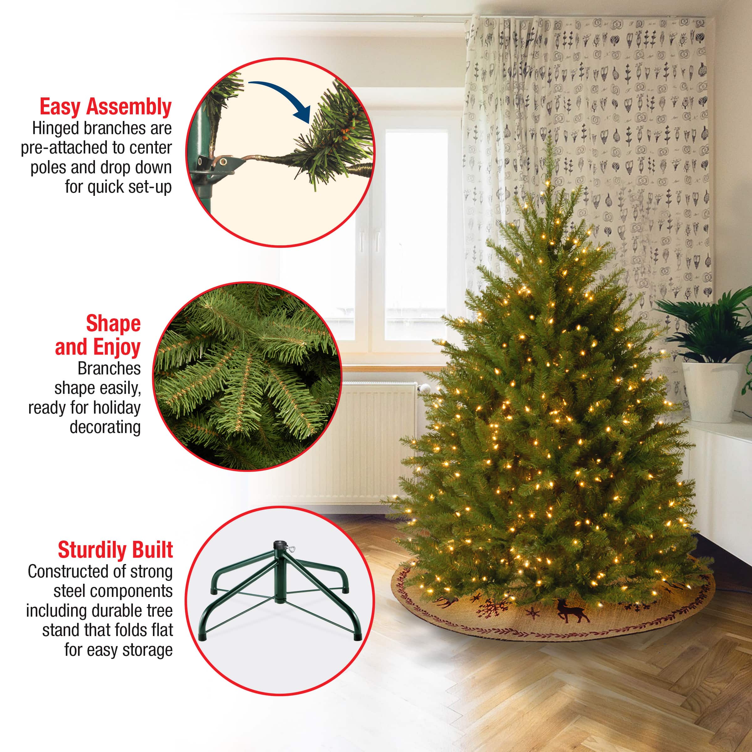 4.5 ft. Pre-Lit Dunhill® Fir Full Artificial Christmas Tree, Clear Lights