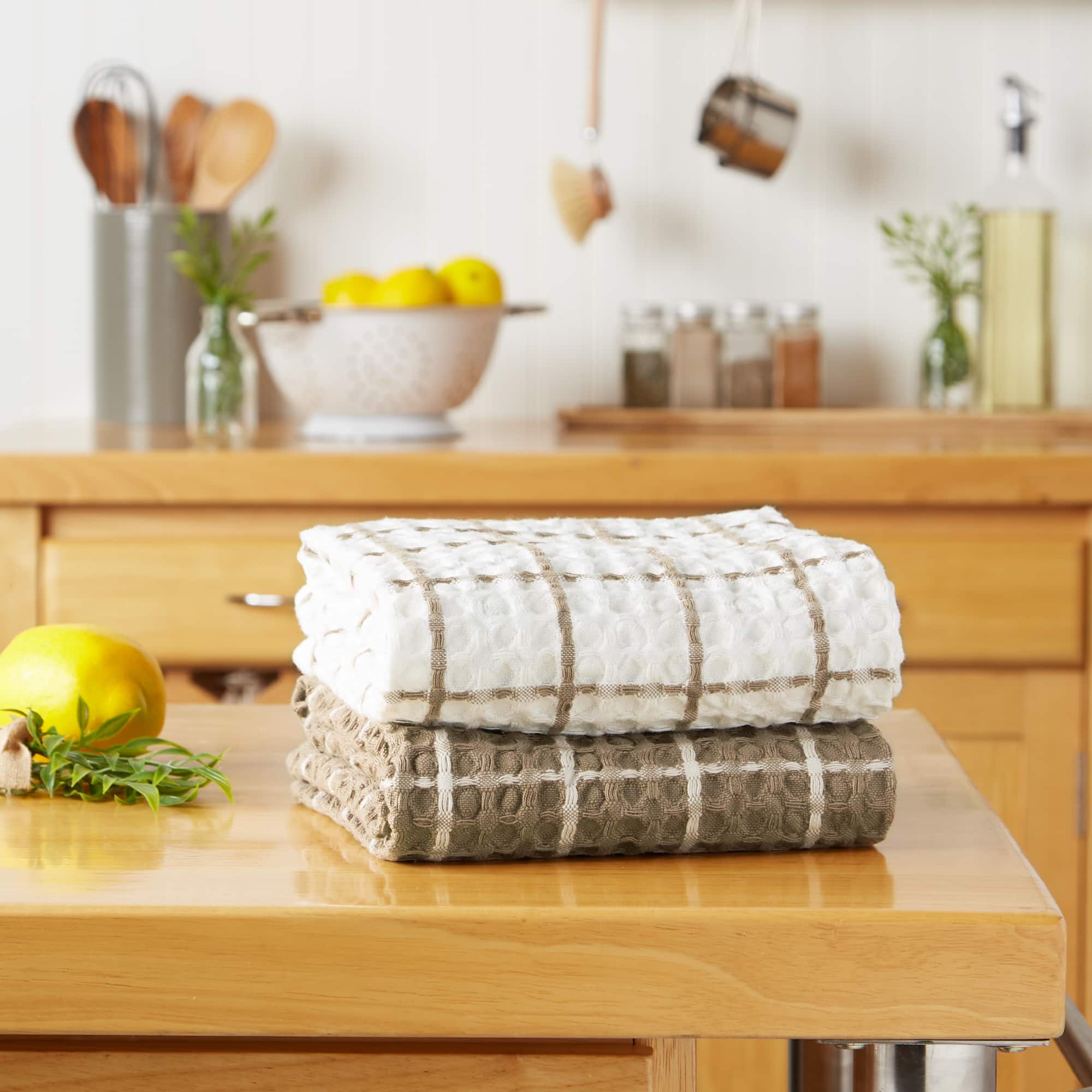 DII® Windowpane Oversized Washed Waffle Dishtowels, 2ct.
