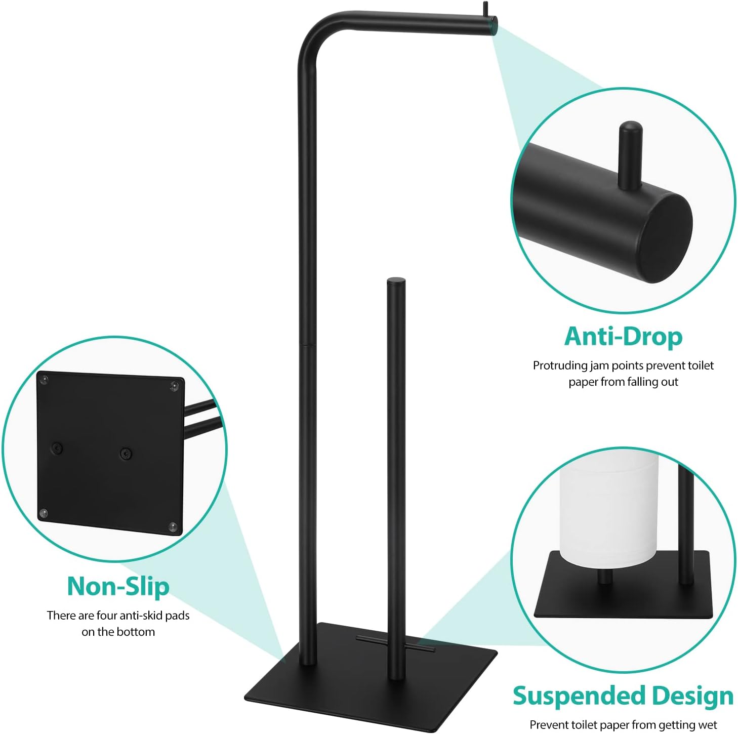 Black Freestanding Metal Toilet Paper Holder Stand