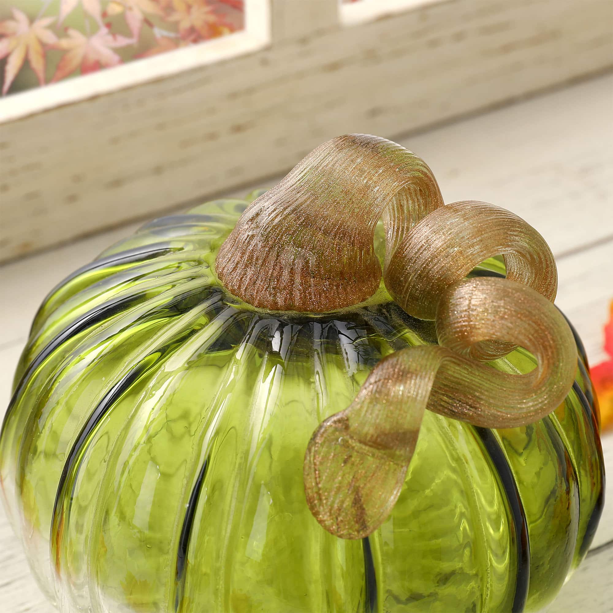 Glitzhome&#xAE; Short Crackle Glass Pumpkin, Green