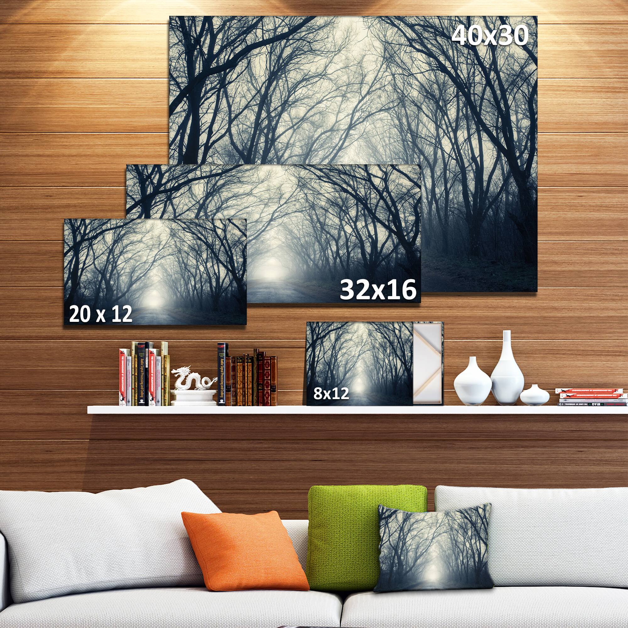 Designart - Dark Autumn Forest in Fog - Photography Canvas Art Print