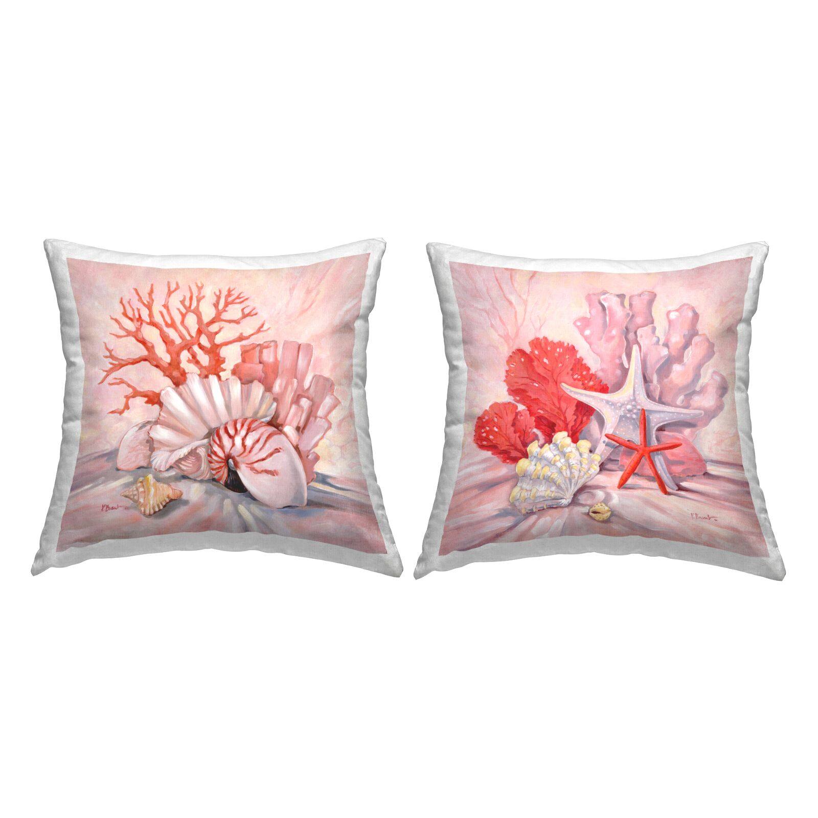 Stupell Industries Varied Pink Ocean Sea Life Starfish 2 Pillow Set, 18" x 18"