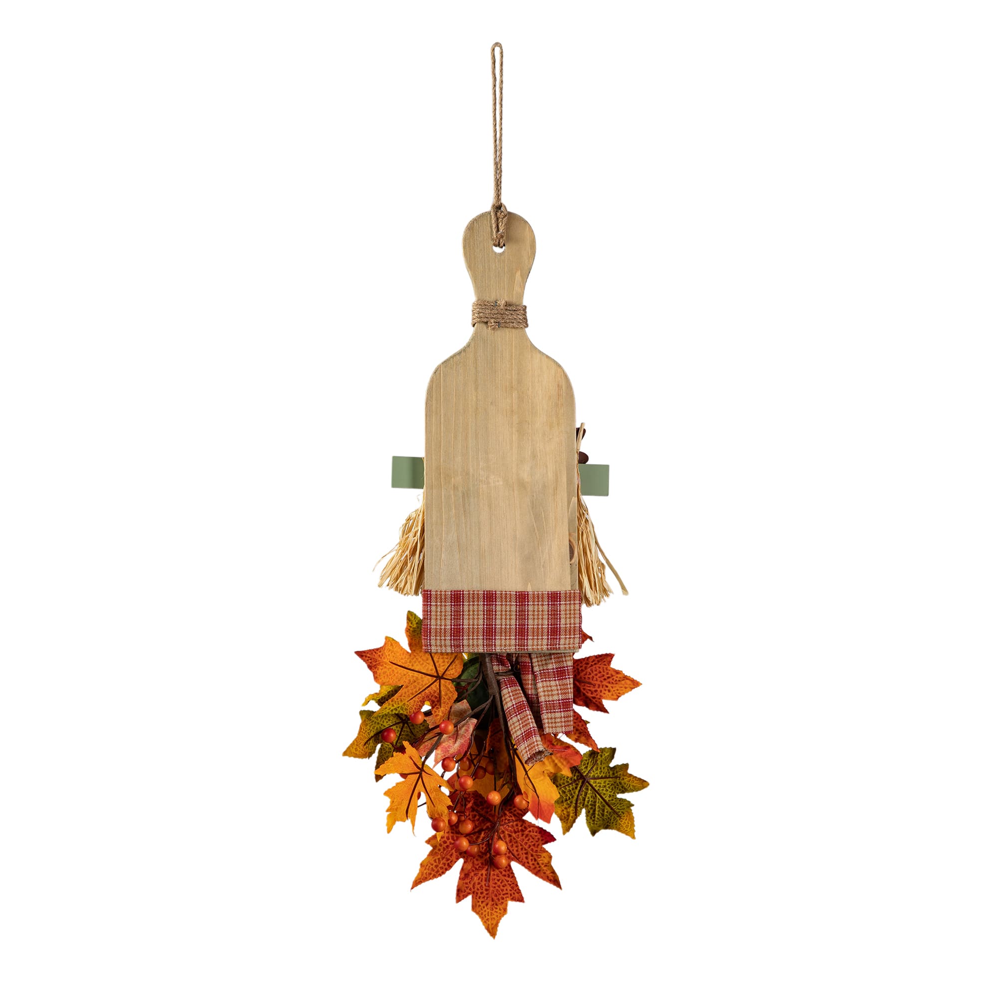 Glitzhome&#xAE; 26&#x22; Fall Wood Scarecrow Floral Door Hanger