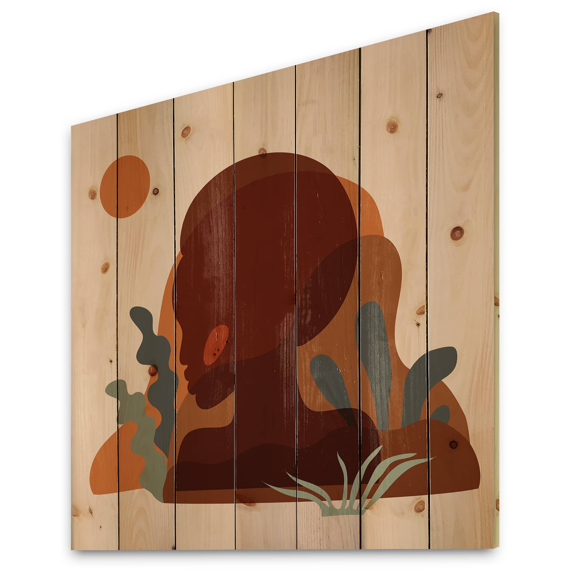 Designart - Minimal Silhouette Of Afro American Woman - Modern Print on Natural Pine Wood