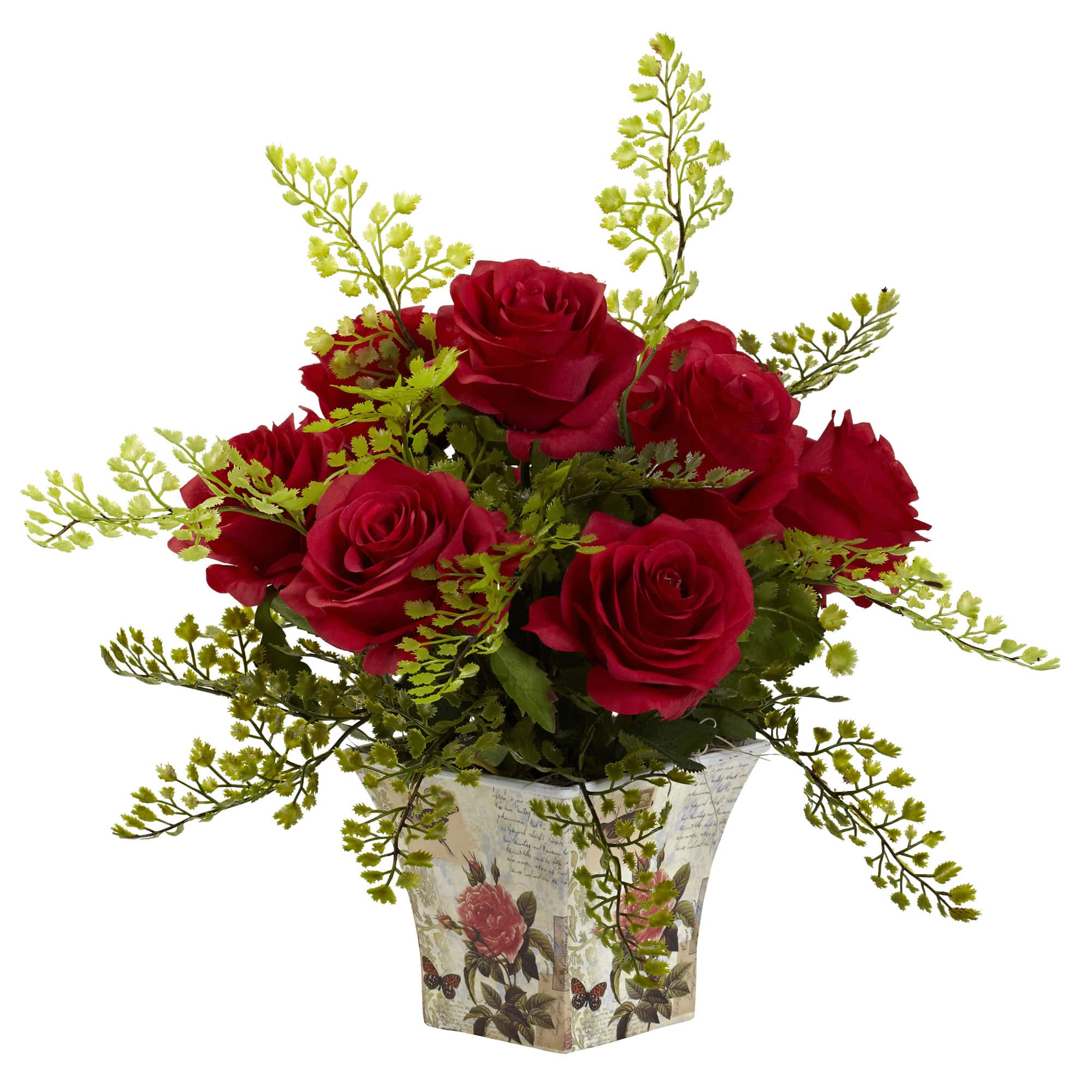 13&#x22; Red Rose &#x26; Maiden Hair Arrangement in Floral Planter