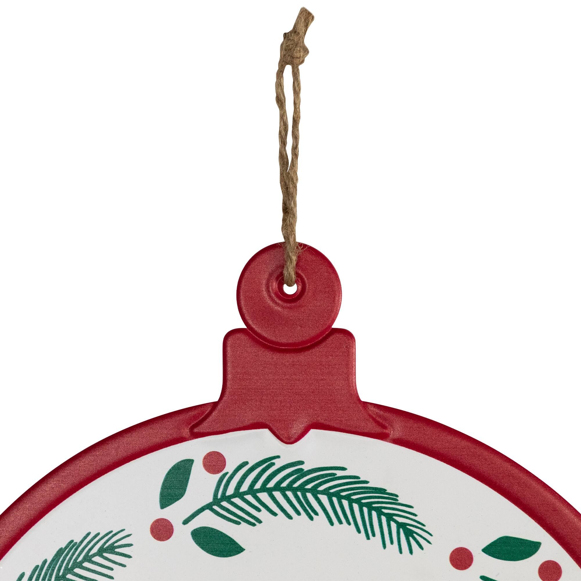 Merry and Bright Ornament Style Metal Christmas Wall Signs - 14" - Red and Green - Set of 2