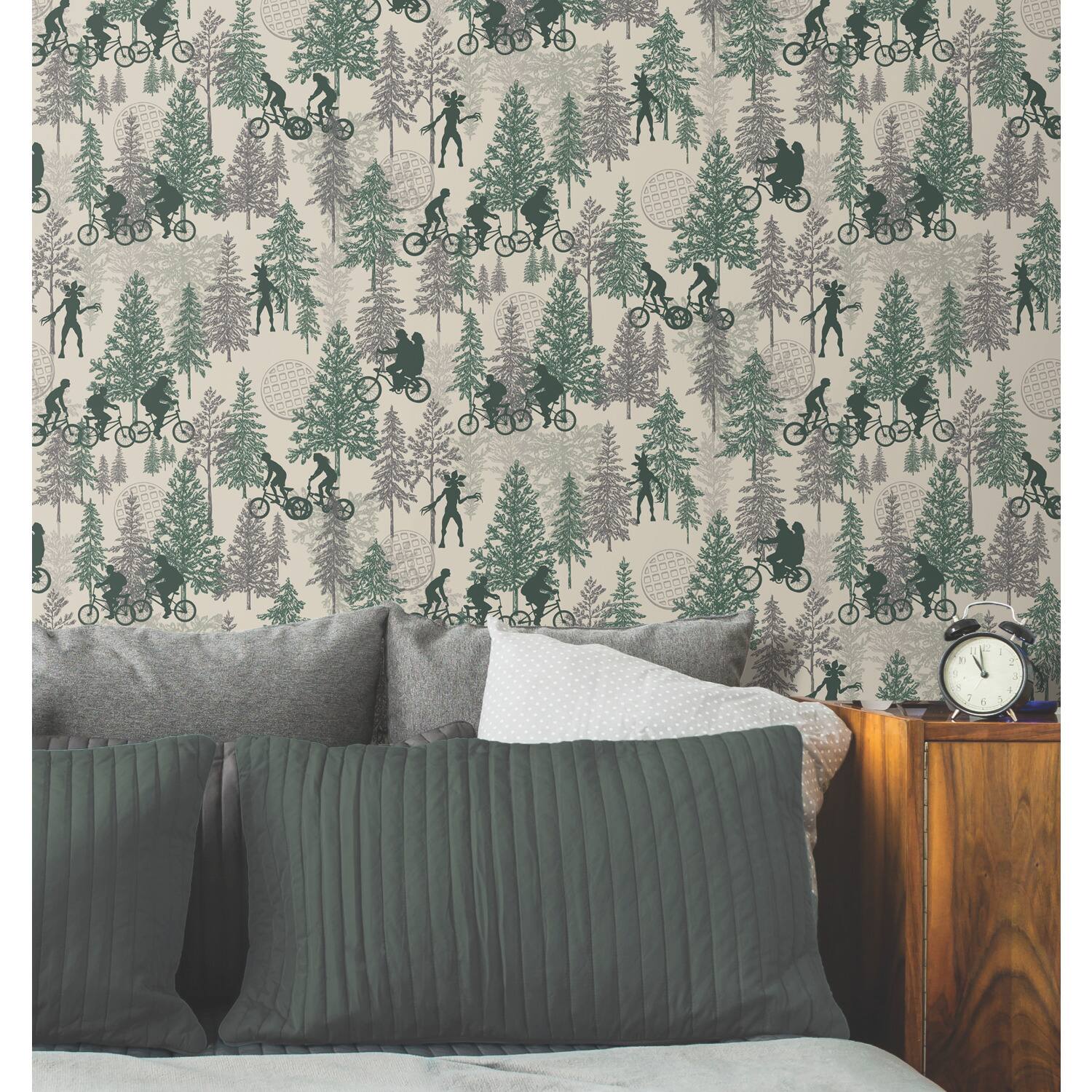RoomMates Netflix Stranger Things Hawkins Woods Green Peel &#x26; Stick Wallpaper