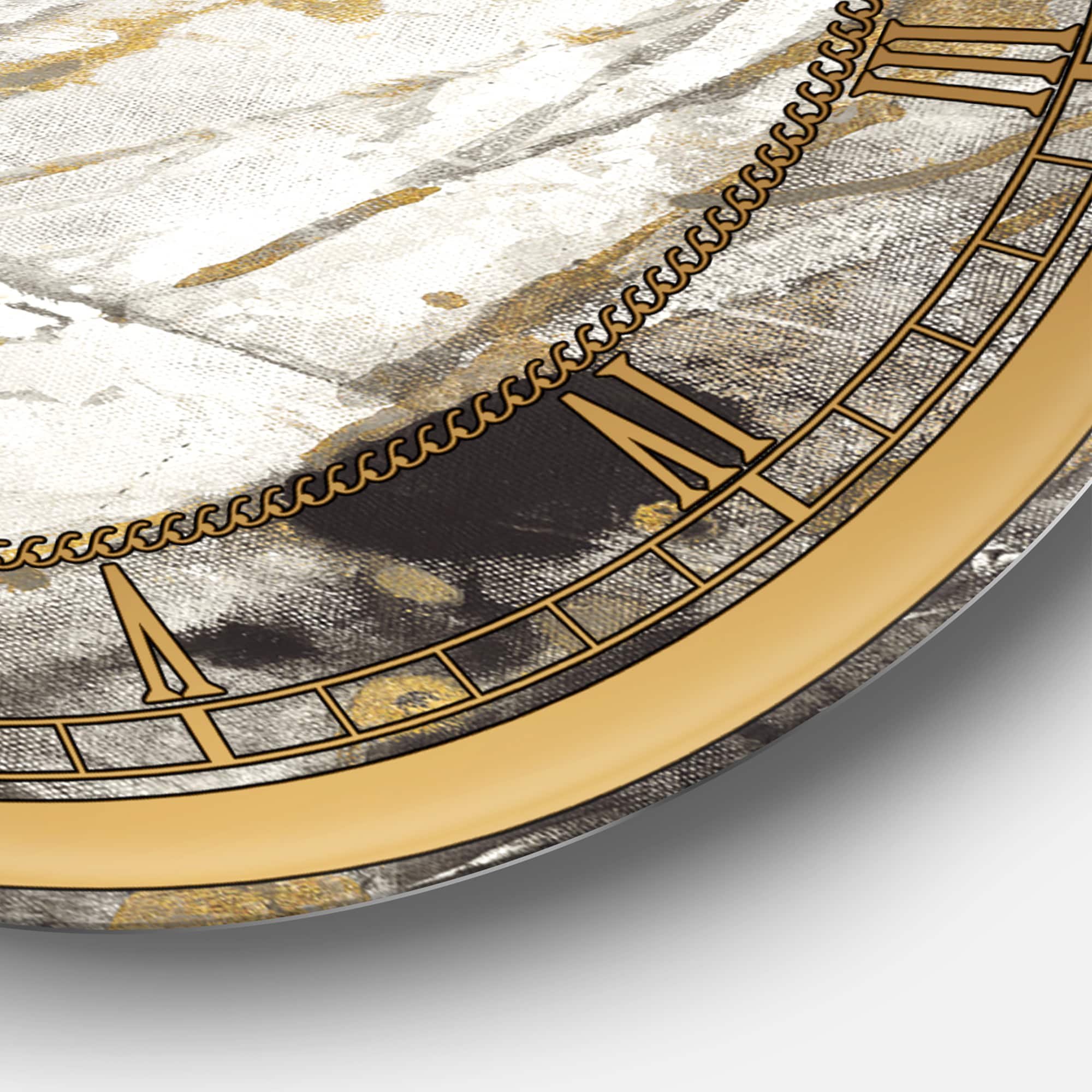 Designart 'Gold, Black And White Hanpainted Abstract Glam Wall Clock