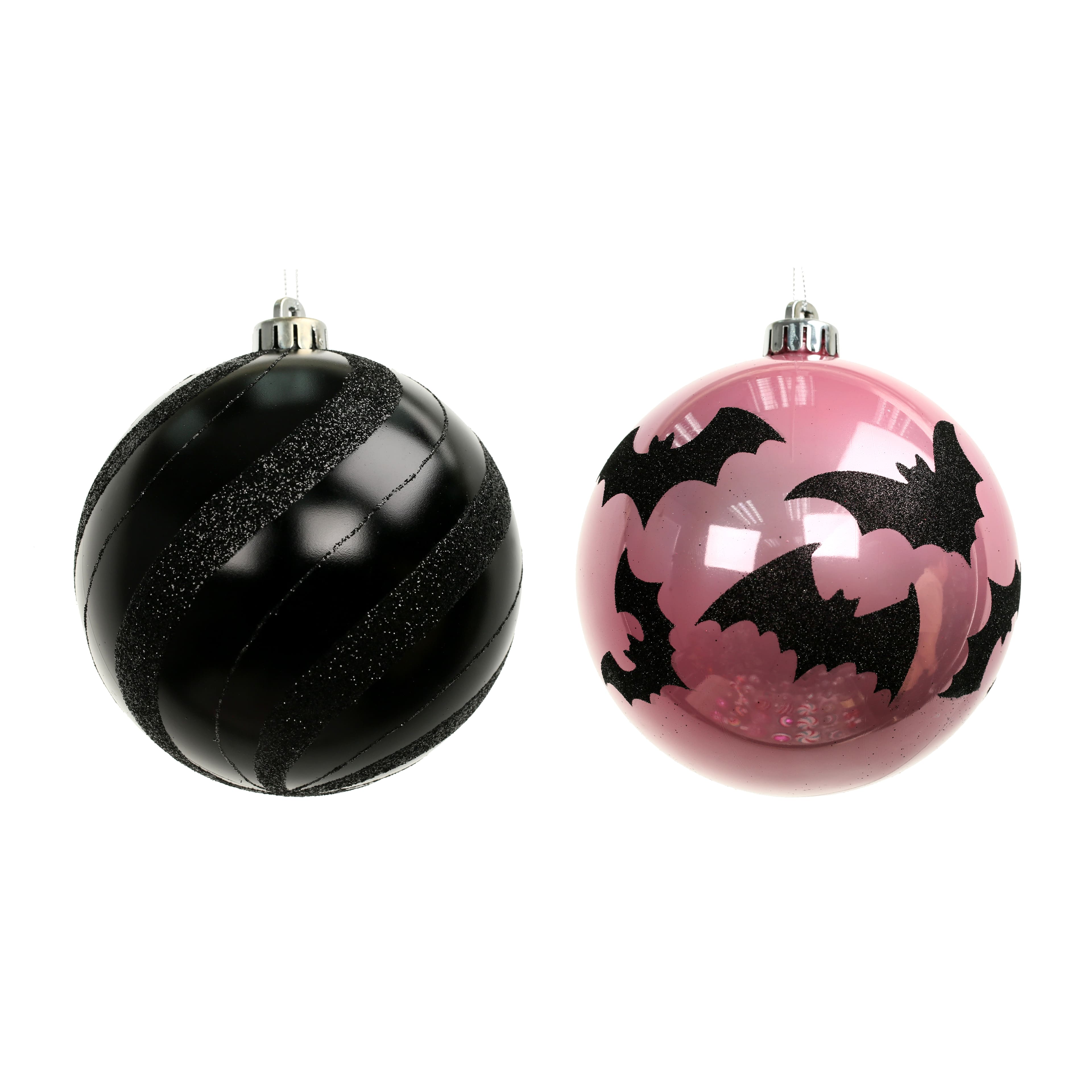 6&#x22; Black &#x26; Pink Plastic Ball Ornament Set by Ashland&#xAE;