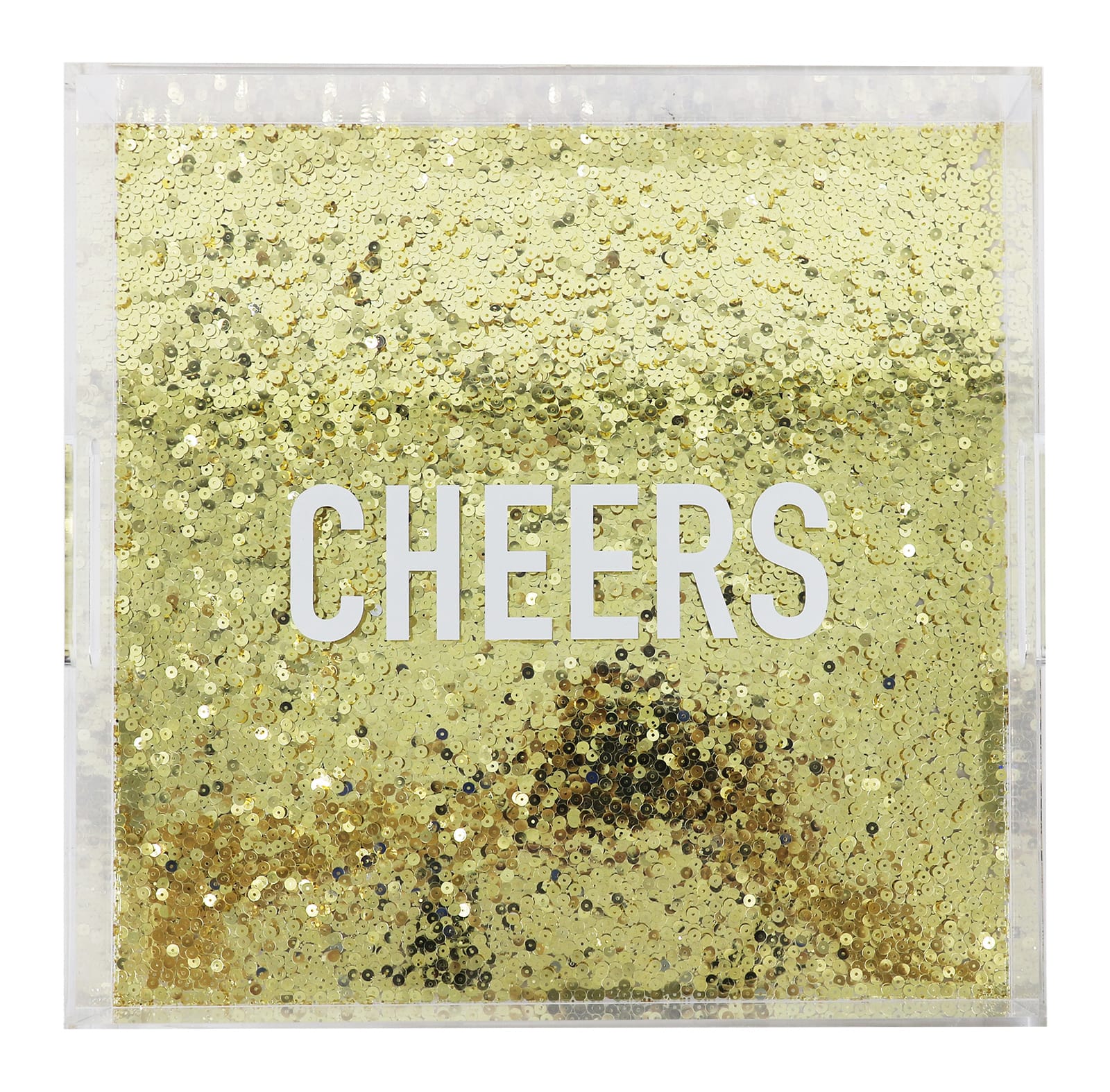 12&#x22; Cheers Gold Sequin-Filled Square Plastic Tray by Ashland&#xAE;