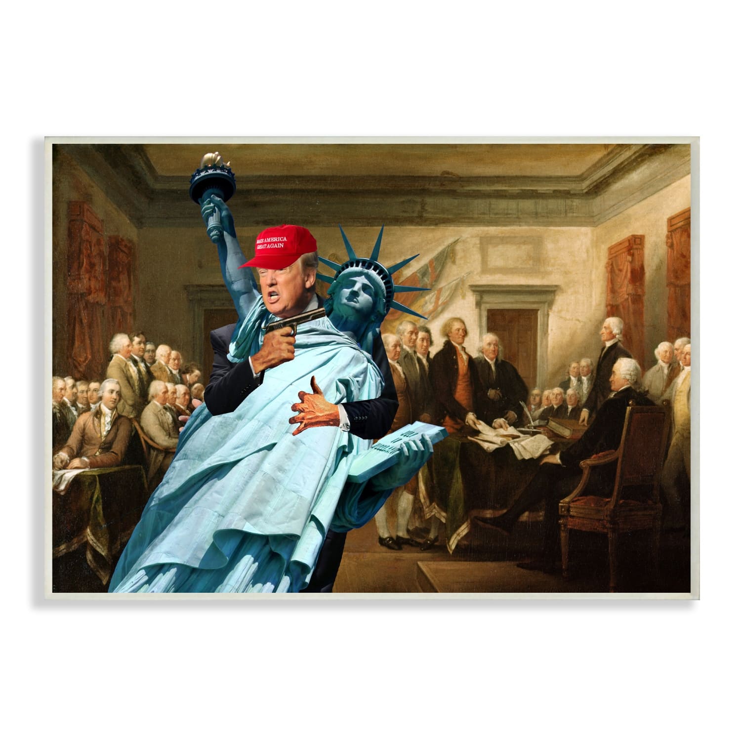 Stupell Industries Liberty Threatened and Founding Fathers American Opinion Wall Plaque Art