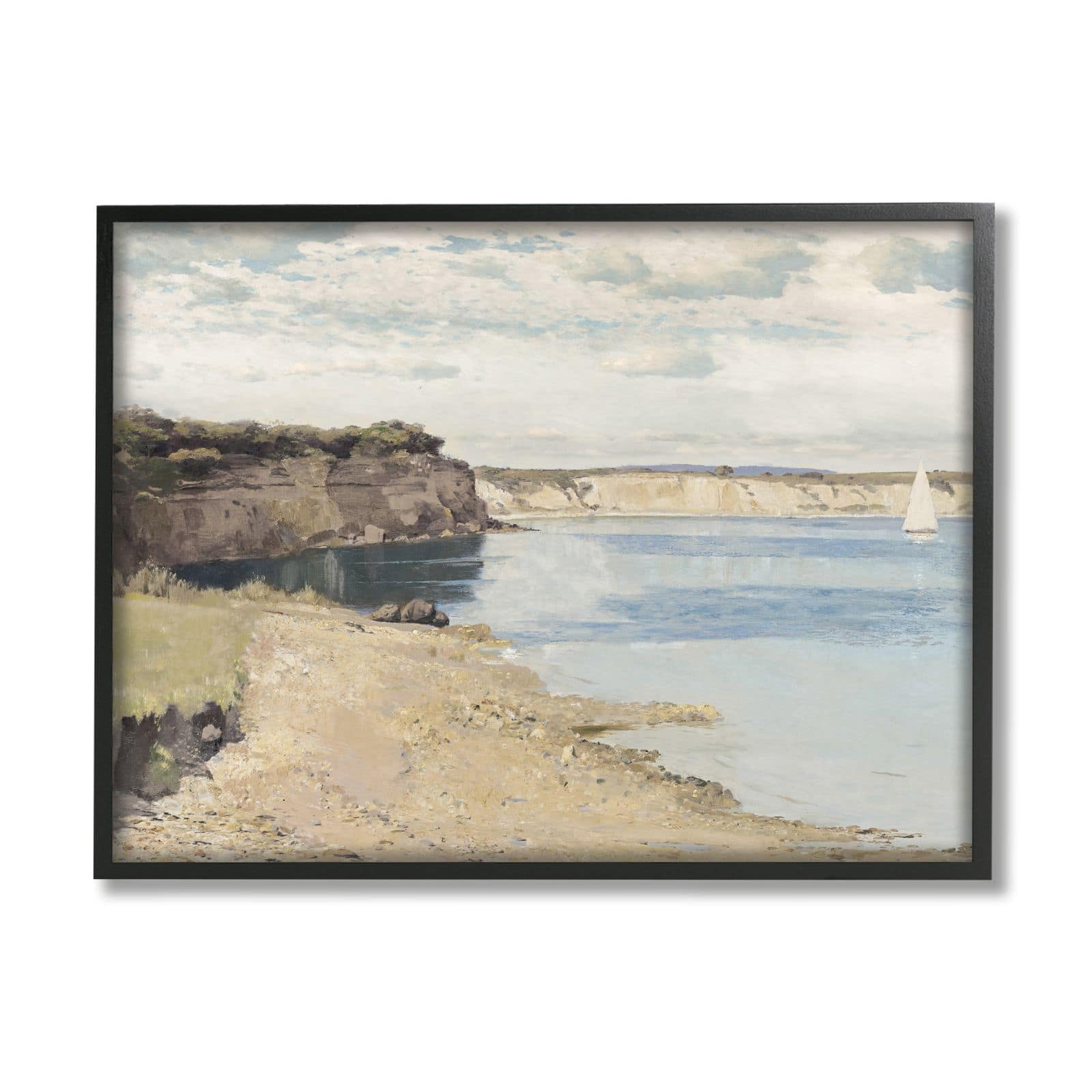Stupell Industries Still Morning Oceanside Cliffs and a Sailboat Painting Framed Wall Art