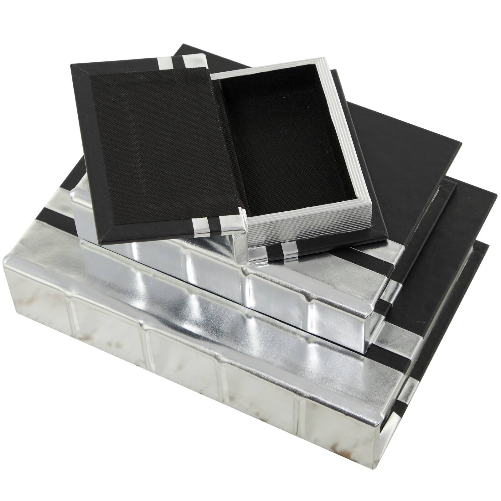 CosmoLiving by Cosmopolitan Silver Faux Leather Faux Book Box with Metallic Finish Set