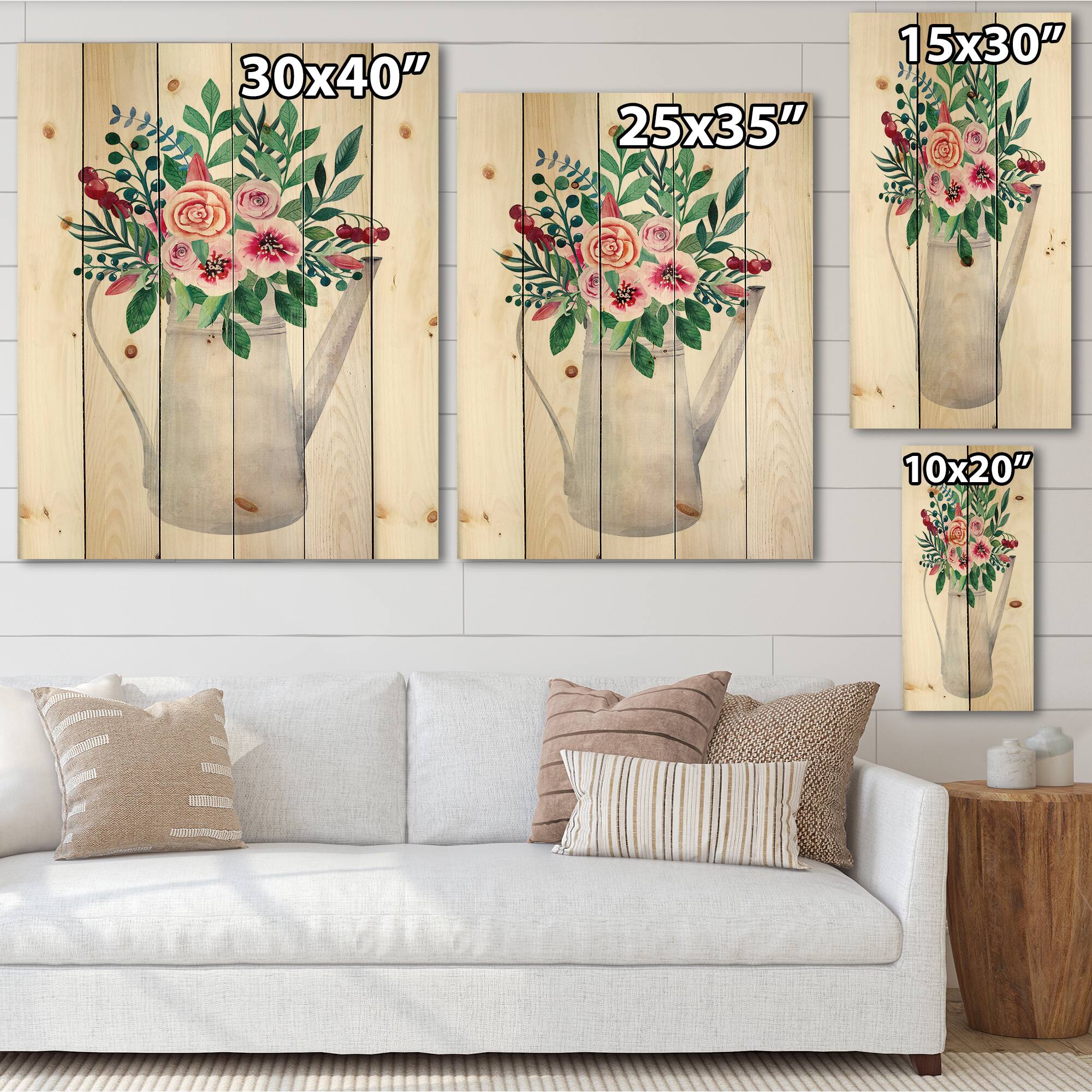 Designart - Bouquets of Flowers In Rustic Flowering Pot - Traditional Print on Natural Pine Wood