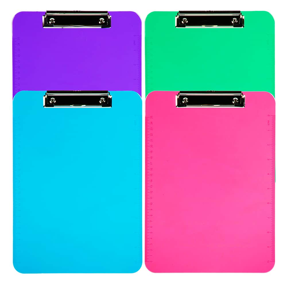 JAM Paper Assorted Letter Size Fashion Color Plastic Clipboards Metal Clip, 4ct.