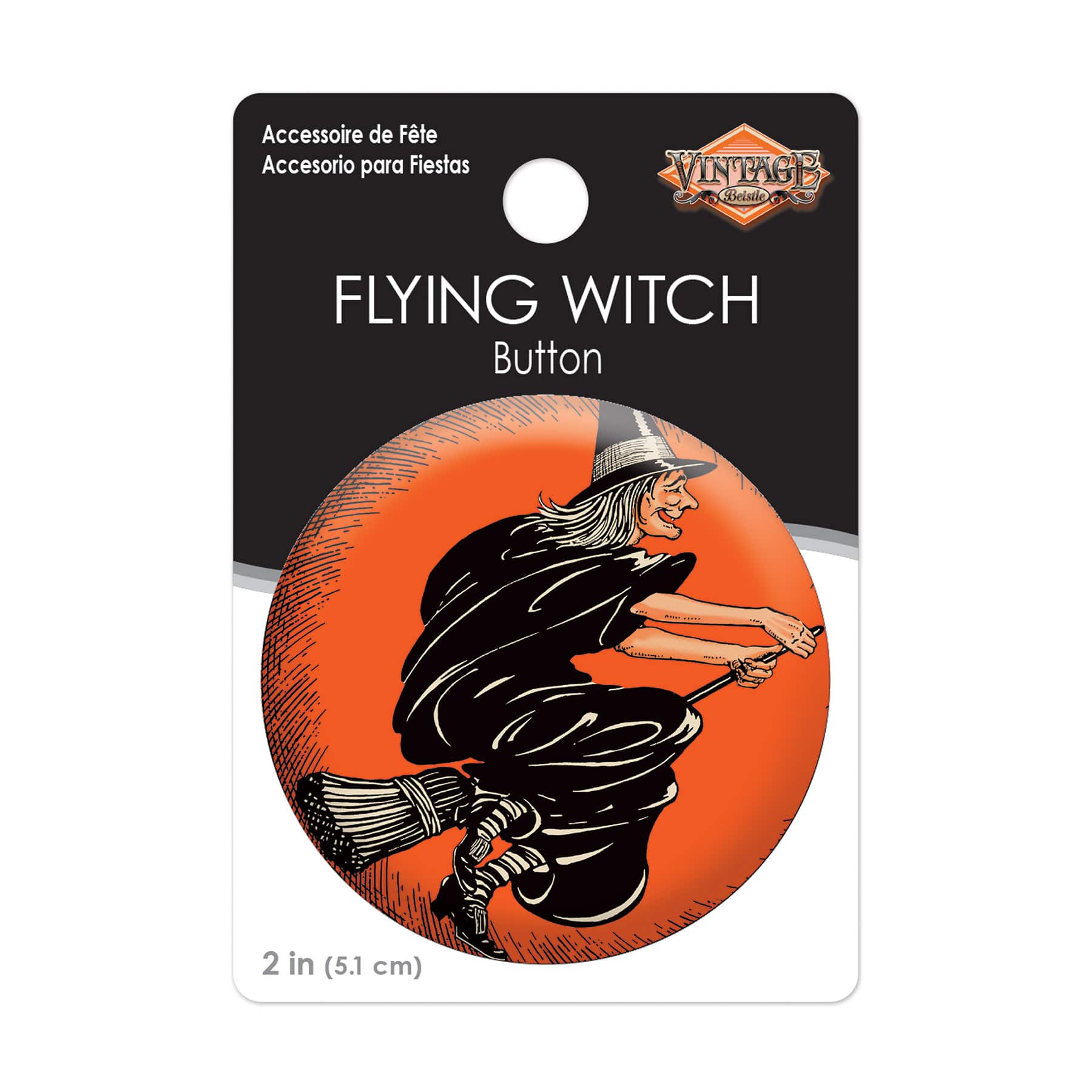 Beistle Vintage Halloween Flying Witch Button, 6ct.