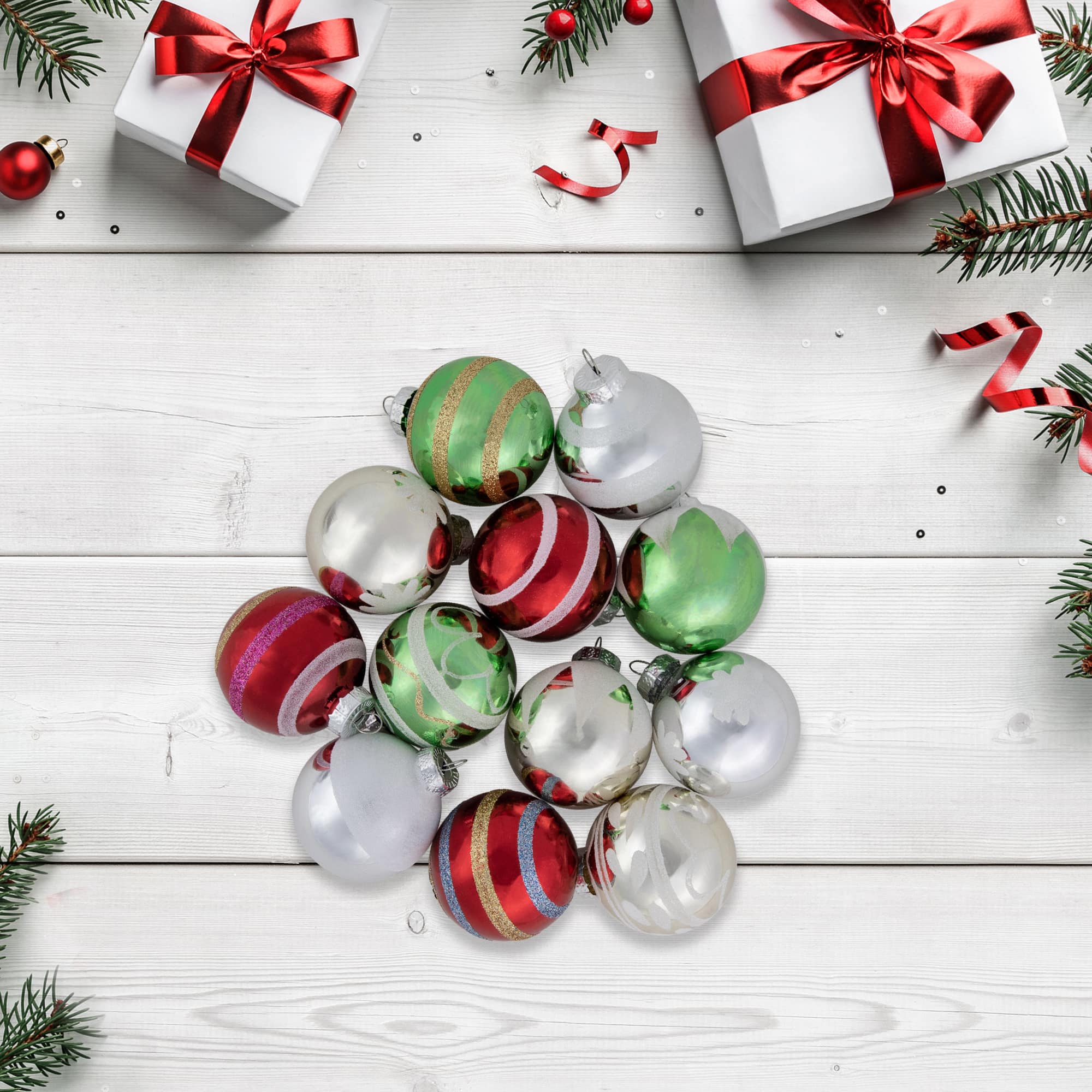 12ct. 2&#x22; Multicolor Vintage Design Glass Ball Ornaments